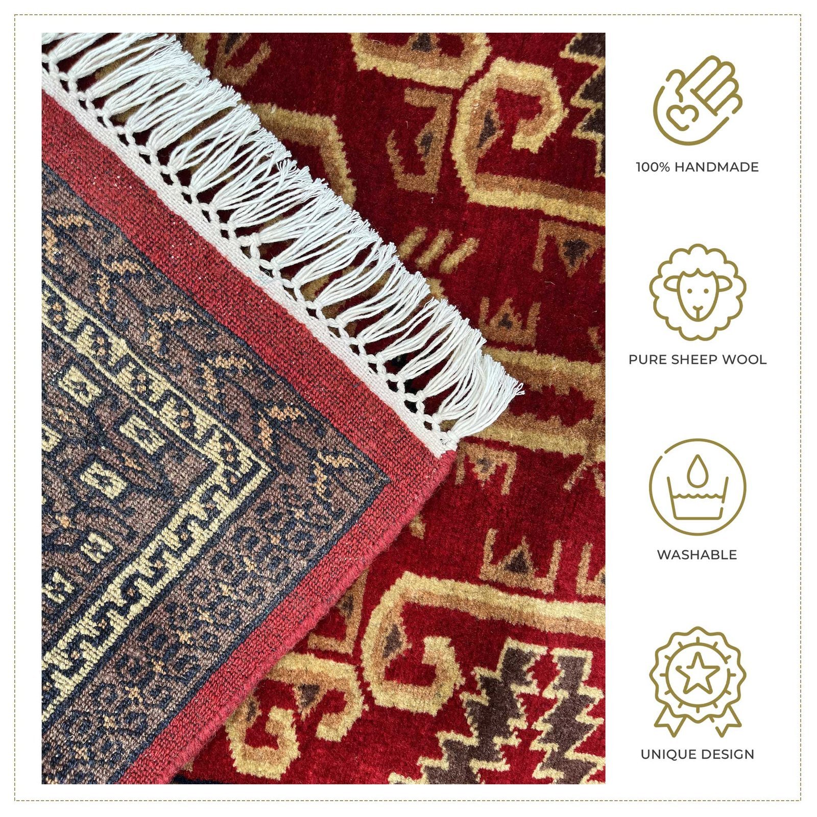 3x5 ft Hand-knotted Woolen Carpet Red Palace - Image 3