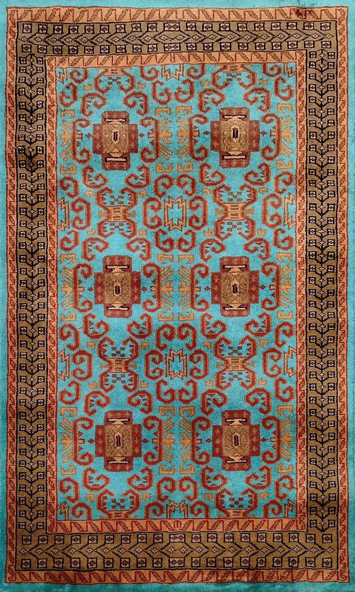 3x5 Feet Handmade Turquoise Wool Carpet Palace - Image 6