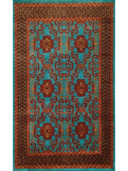 3x5 Feet Handmade Turquoise Wool Carpet Palace