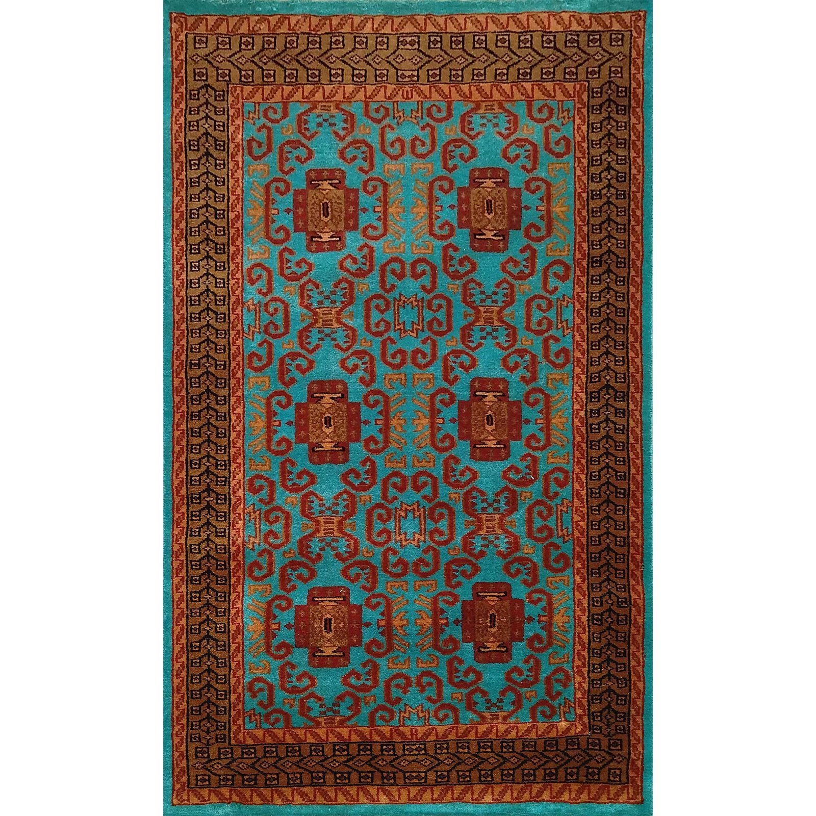 3x5 Feet Handmade Turquoise Wool Carpet Palace