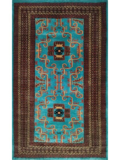 3x5 feet Hand Knotted Wool Carpet Turquoise Palace