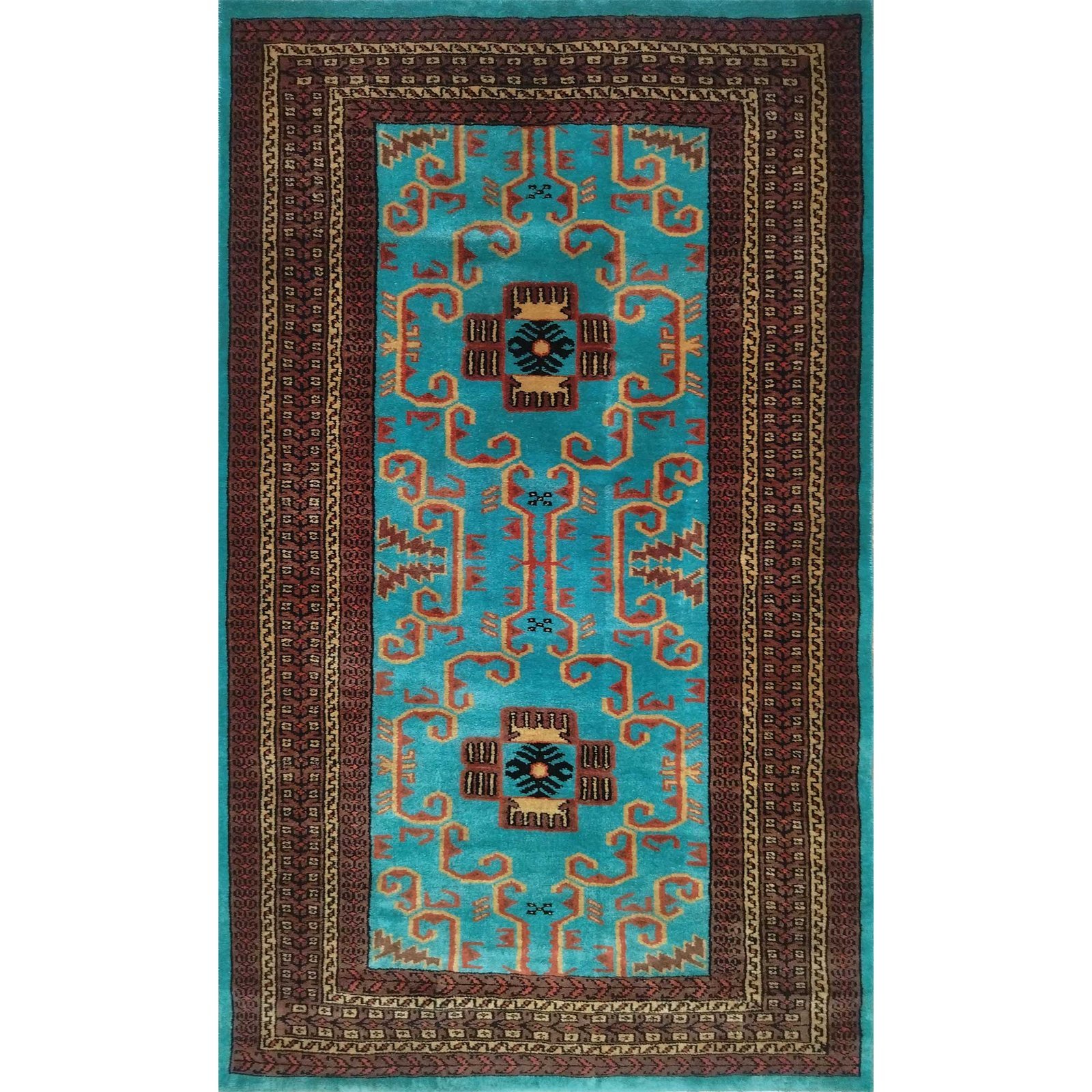 3x5 feet Hand Knotted Wool Carpet Turquoise Palace