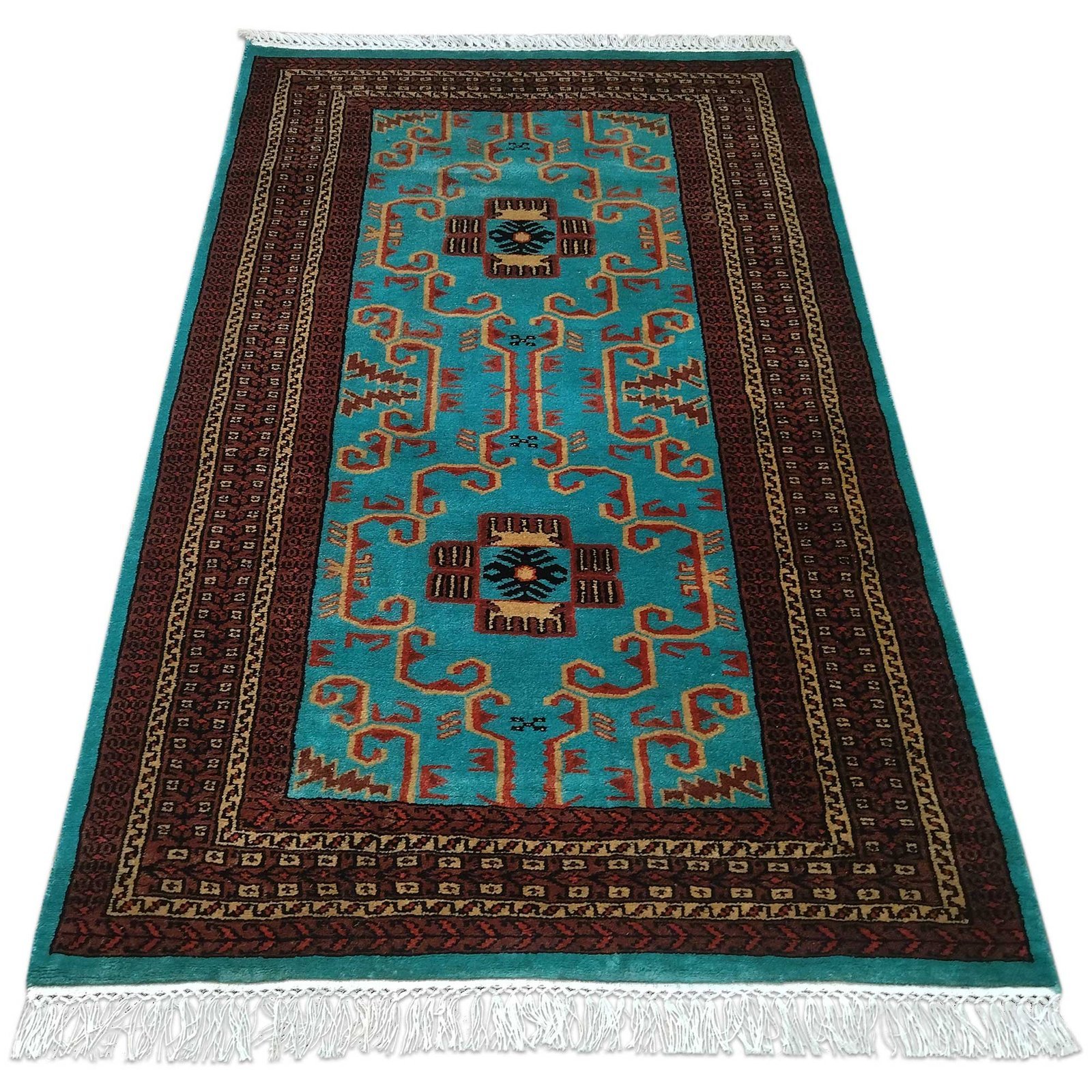 3x5 feet Hand Knotted Wool Carpet Turquoise Palace - Image 2