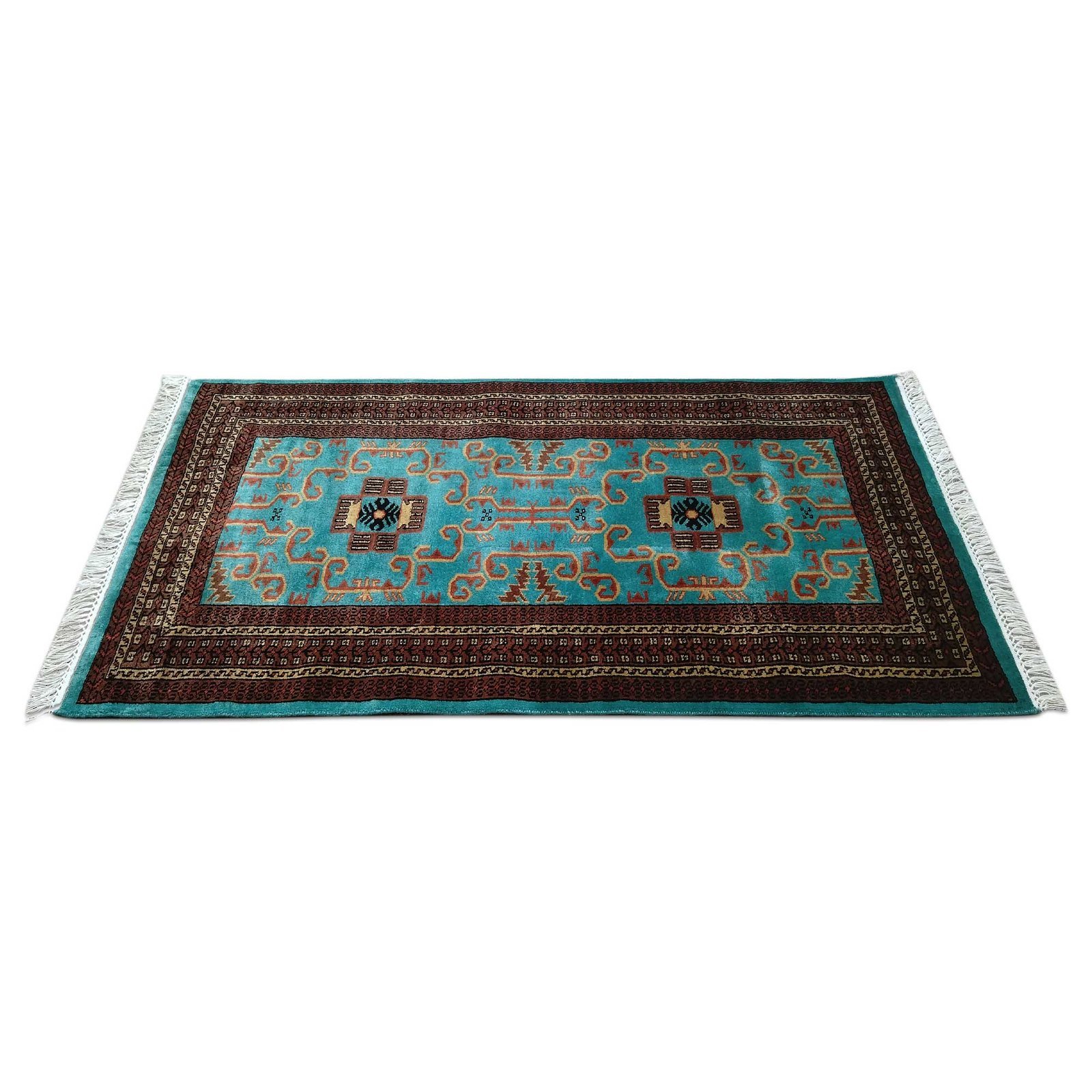 3x5 feet Hand Knotted Wool Carpet Turquoise Palace - Image 3