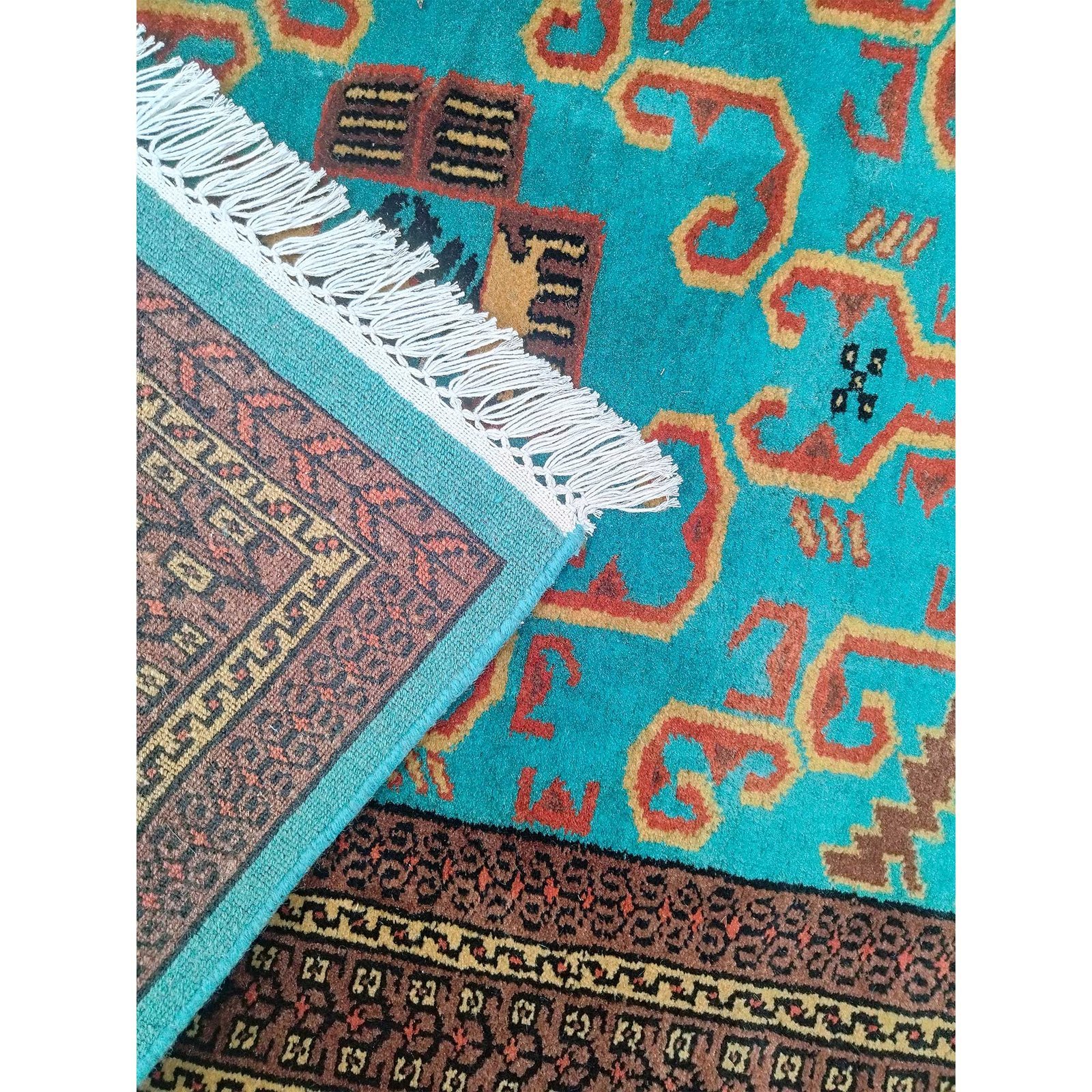 3x5 feet Hand Knotted Wool Carpet Turquoise Palace - Image 4