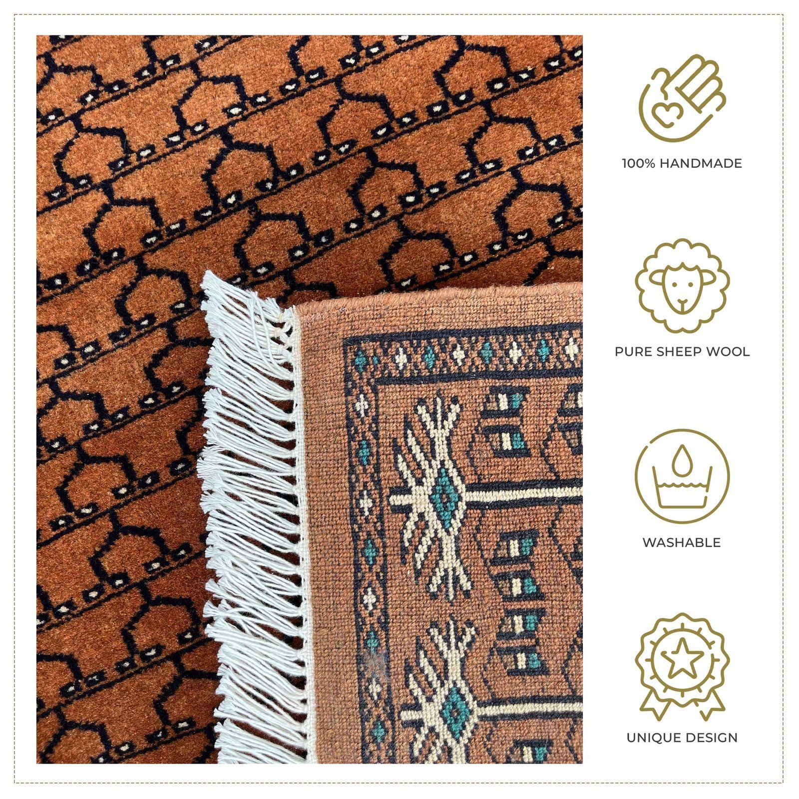 3x5 Feet Handmade Wool Carpet Copper Parda - Image 5