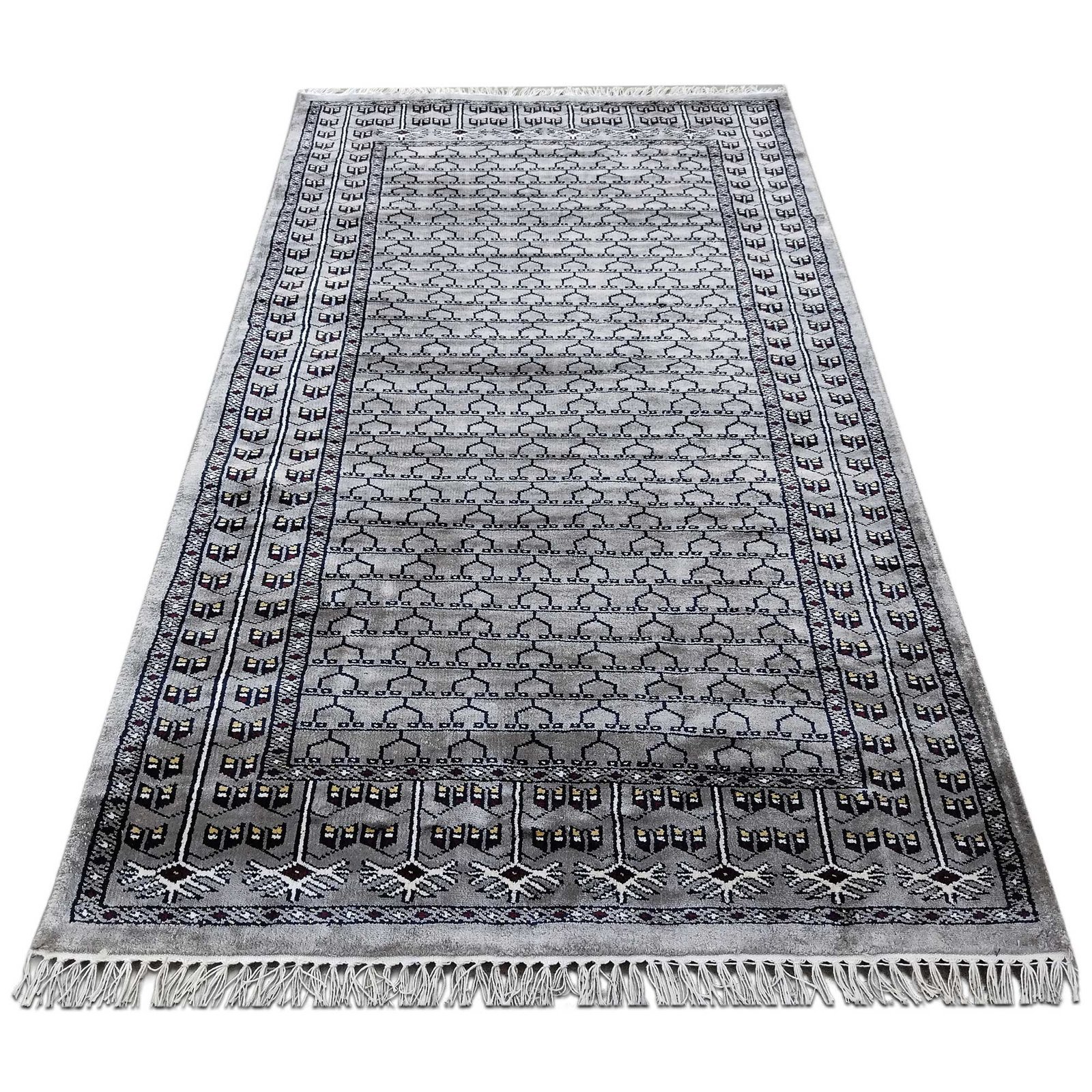 3x5 ft Hand Knotted Bamboo Silk Gray Carpet Parda - Image 3