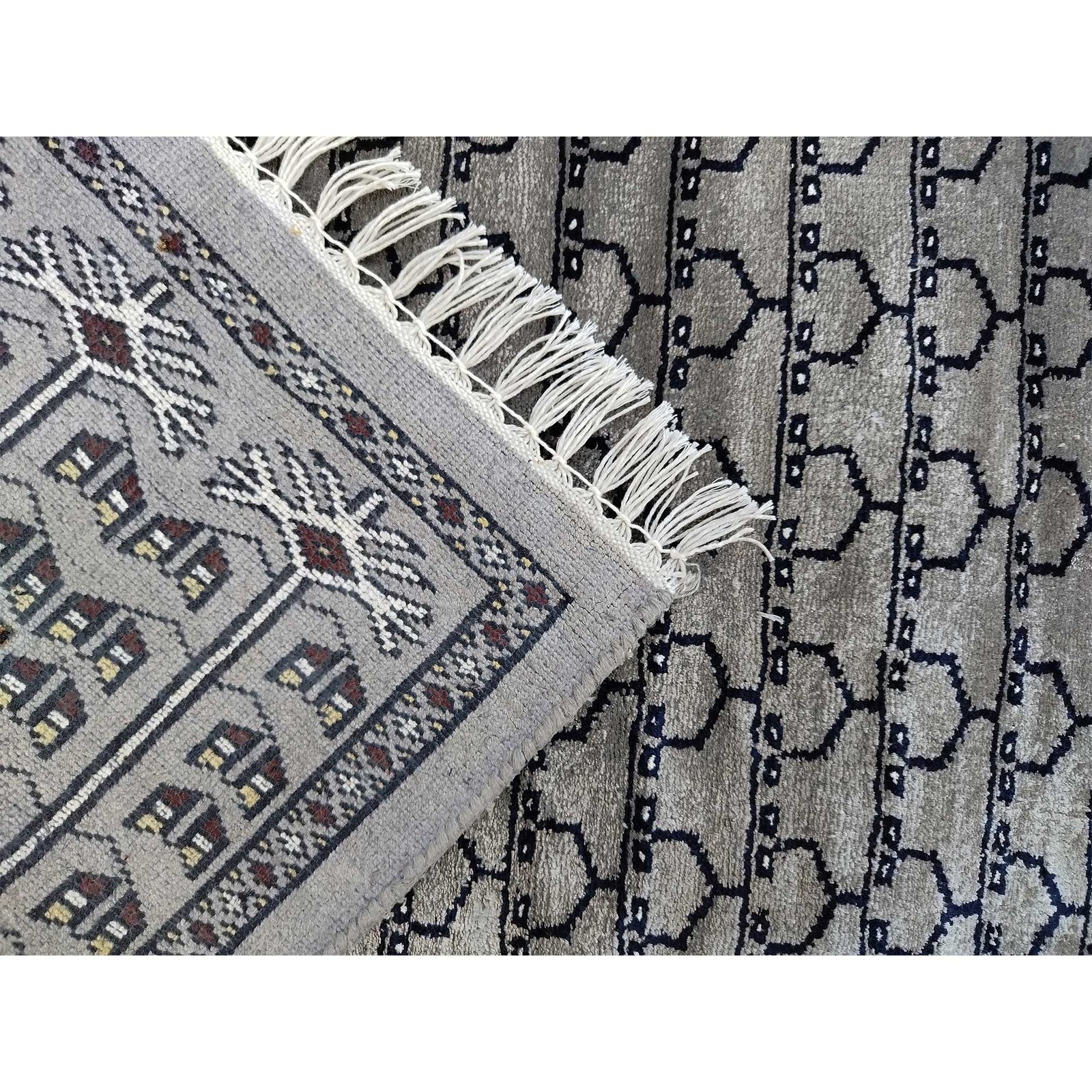 3x5 ft Hand Knotted Bamboo Silk Gray Carpet Parda - Image 8