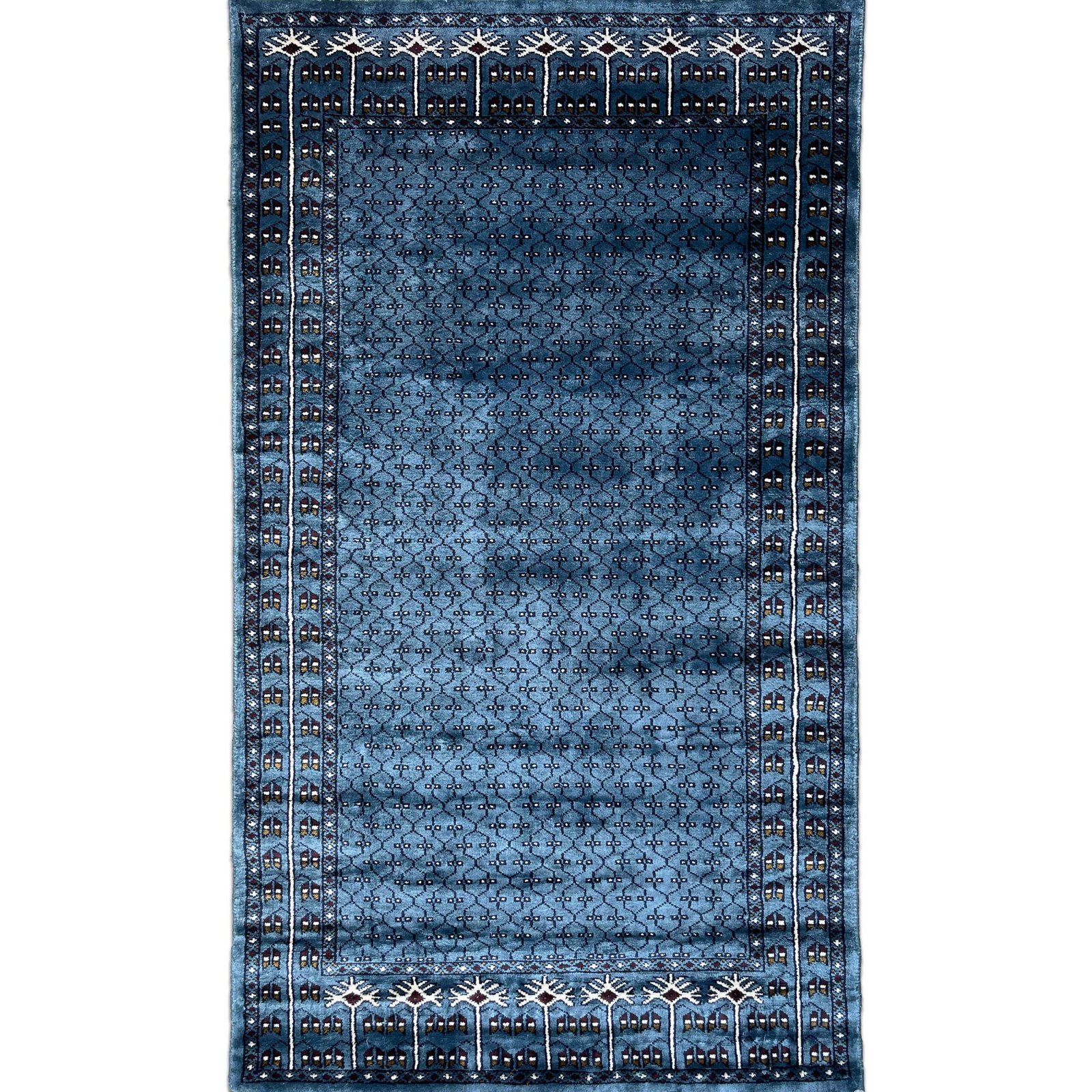 3x5 feet Hand Knotted Bamboo Silk Carpet Blue Jali