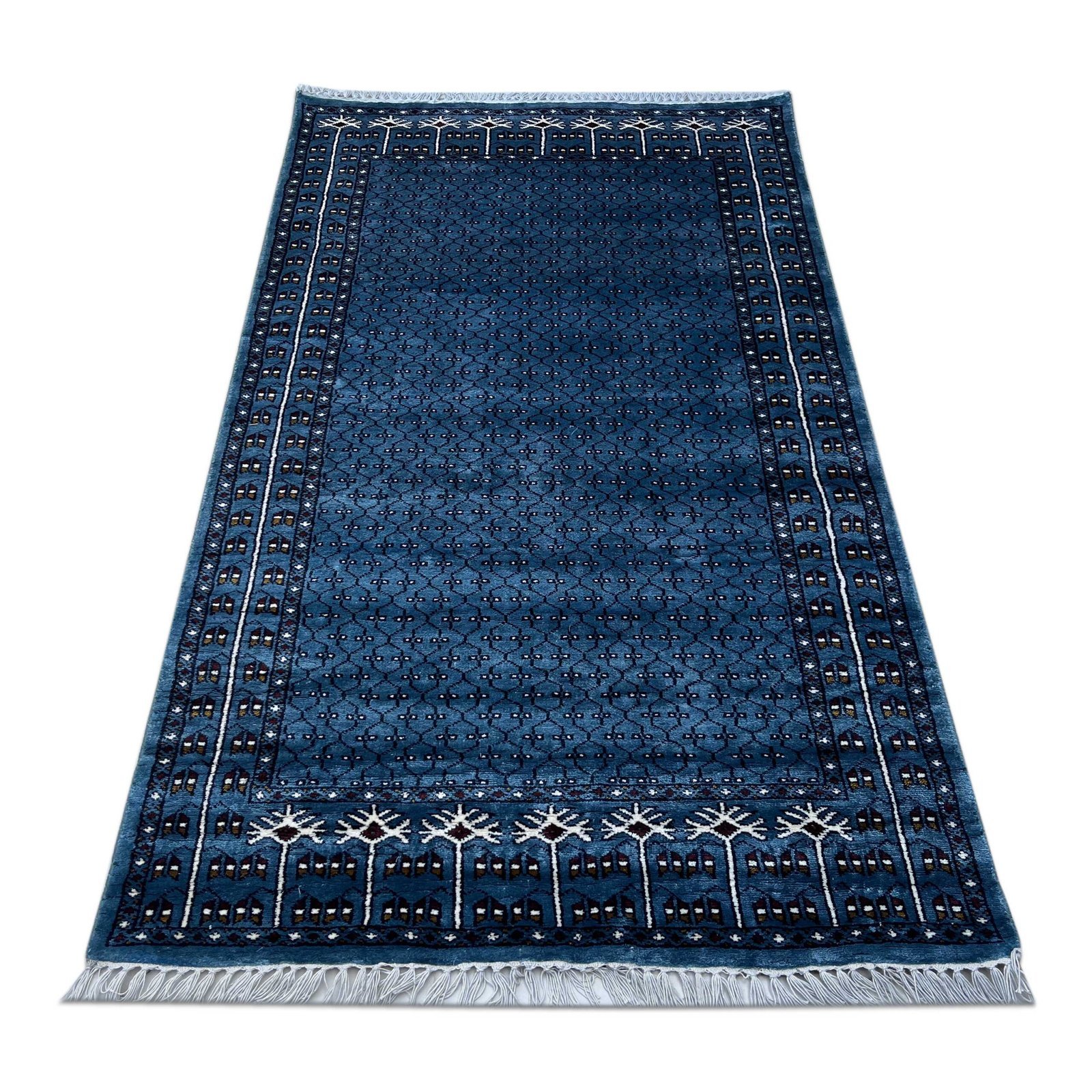 3x5 feet Hand Knotted Bamboo Silk Carpet Blue Jali - Image 2