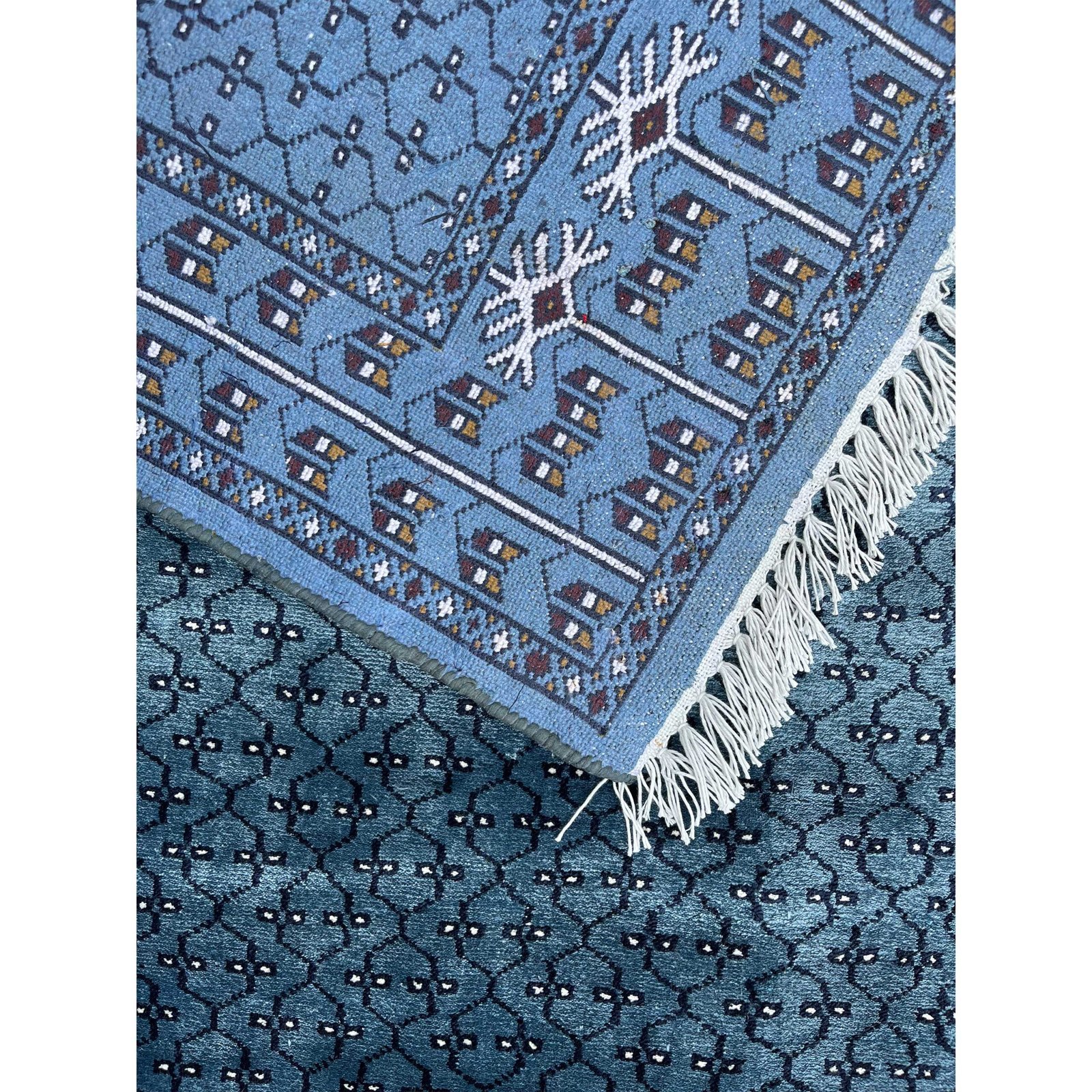 3x5 feet Hand Knotted Bamboo Silk Carpet Blue Jali - Image 5