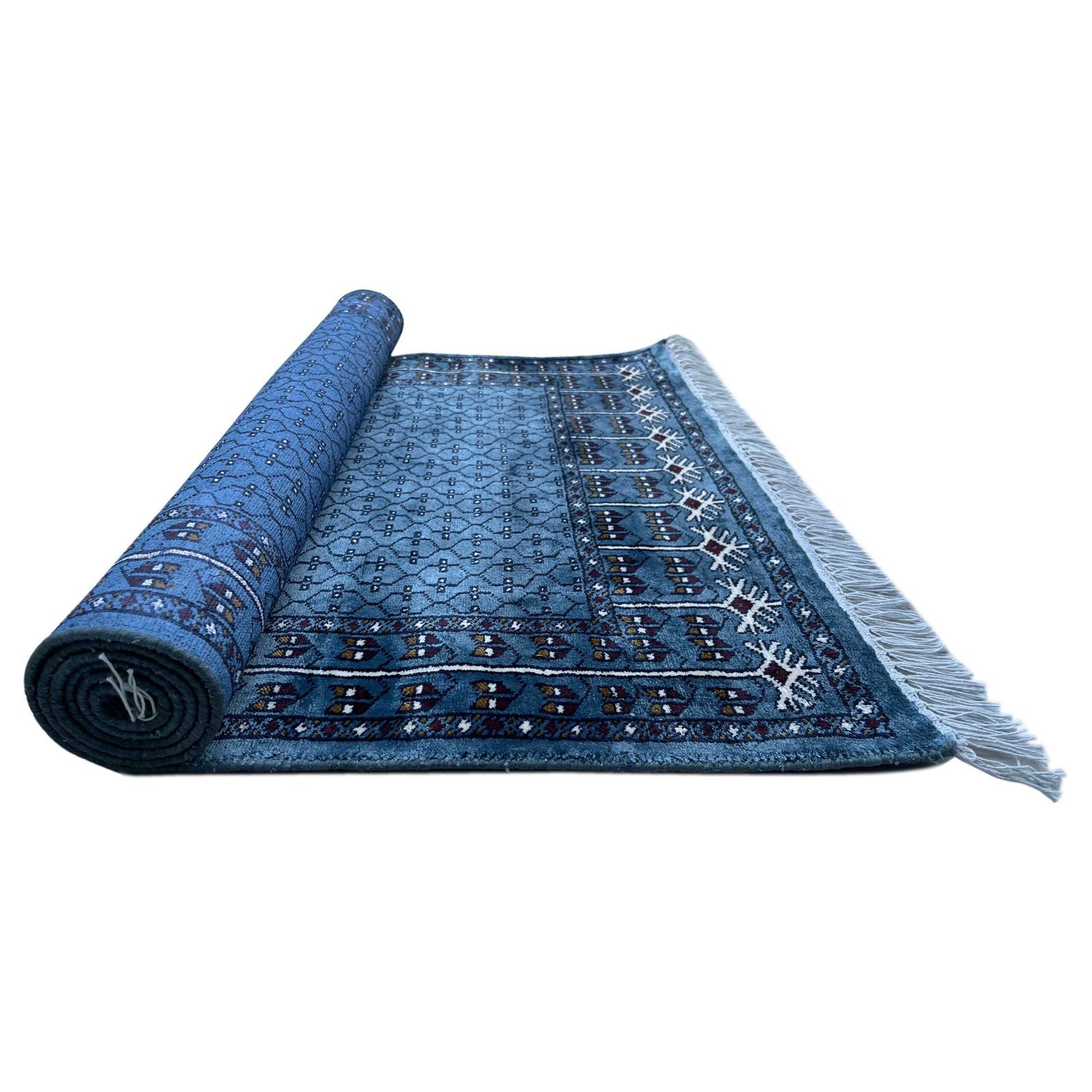 3x5 feet Hand Knotted Bamboo Silk Carpet Blue Jali - Image 3