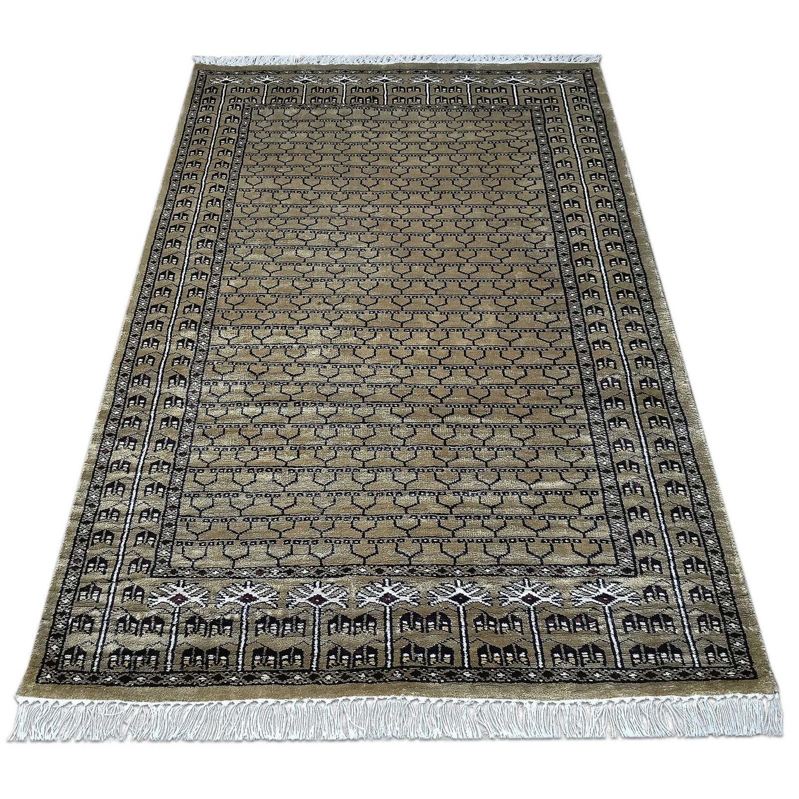 3x5 feet Hand Knotted Bamboo Silk Carpet Olive Parda - Image 2