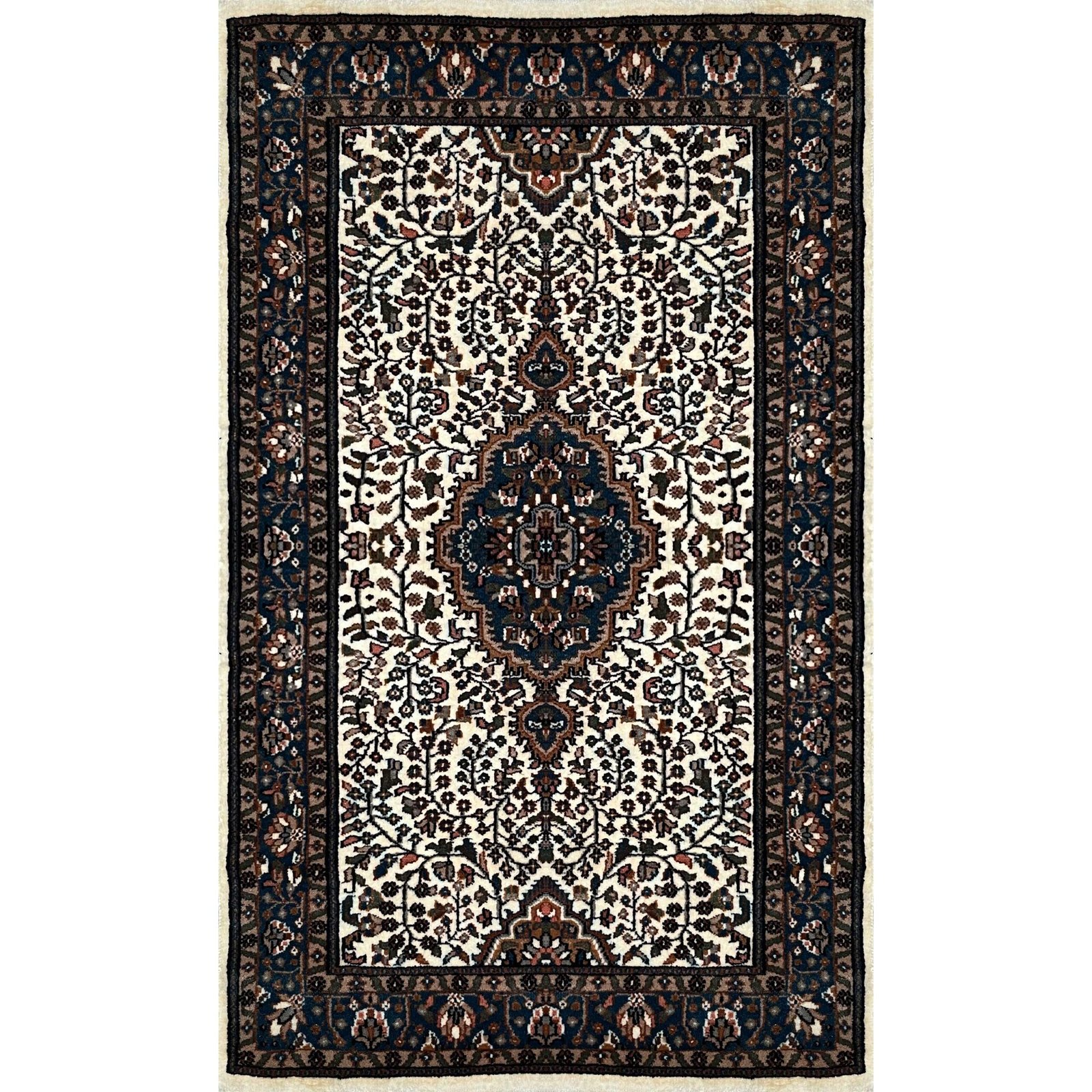 3x5 ft Hand Knotted Wool Carpet Whit Indo-Persian