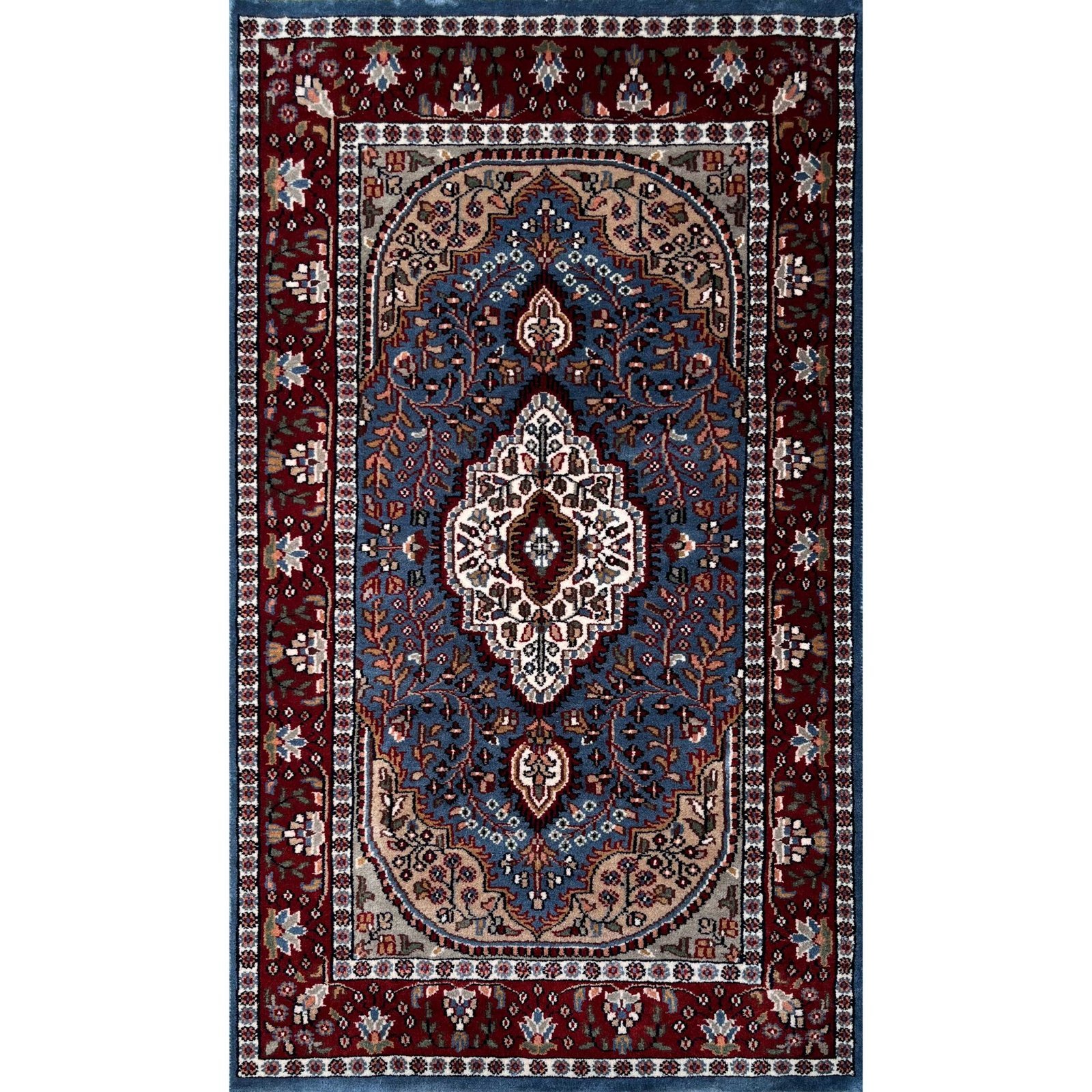 3x5 ft Hand Knotted Wool Carpet Bluish-Gray Ground Indo-Persian