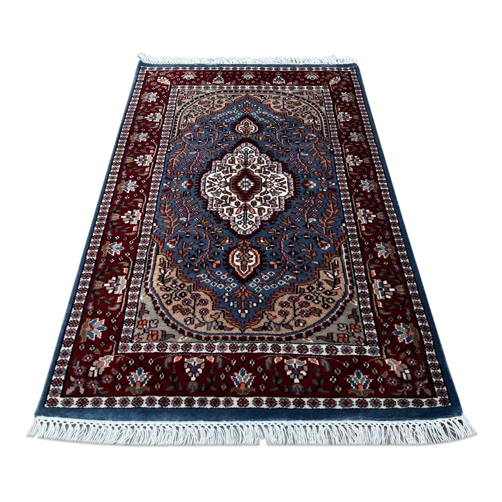 3x5 ft Hand Knotted Wool Carpet Bluish-Gray Ground Indo-Persian - Image 2