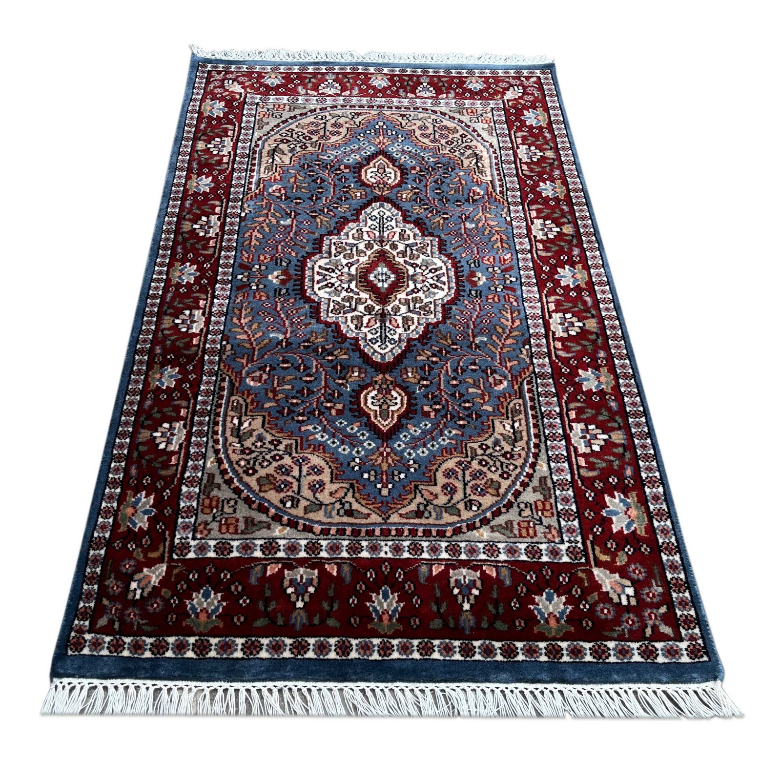 3x5 ft Hand Knotted Wool Carpet Bluish-Gray Ground Indo-Persian - Image 6