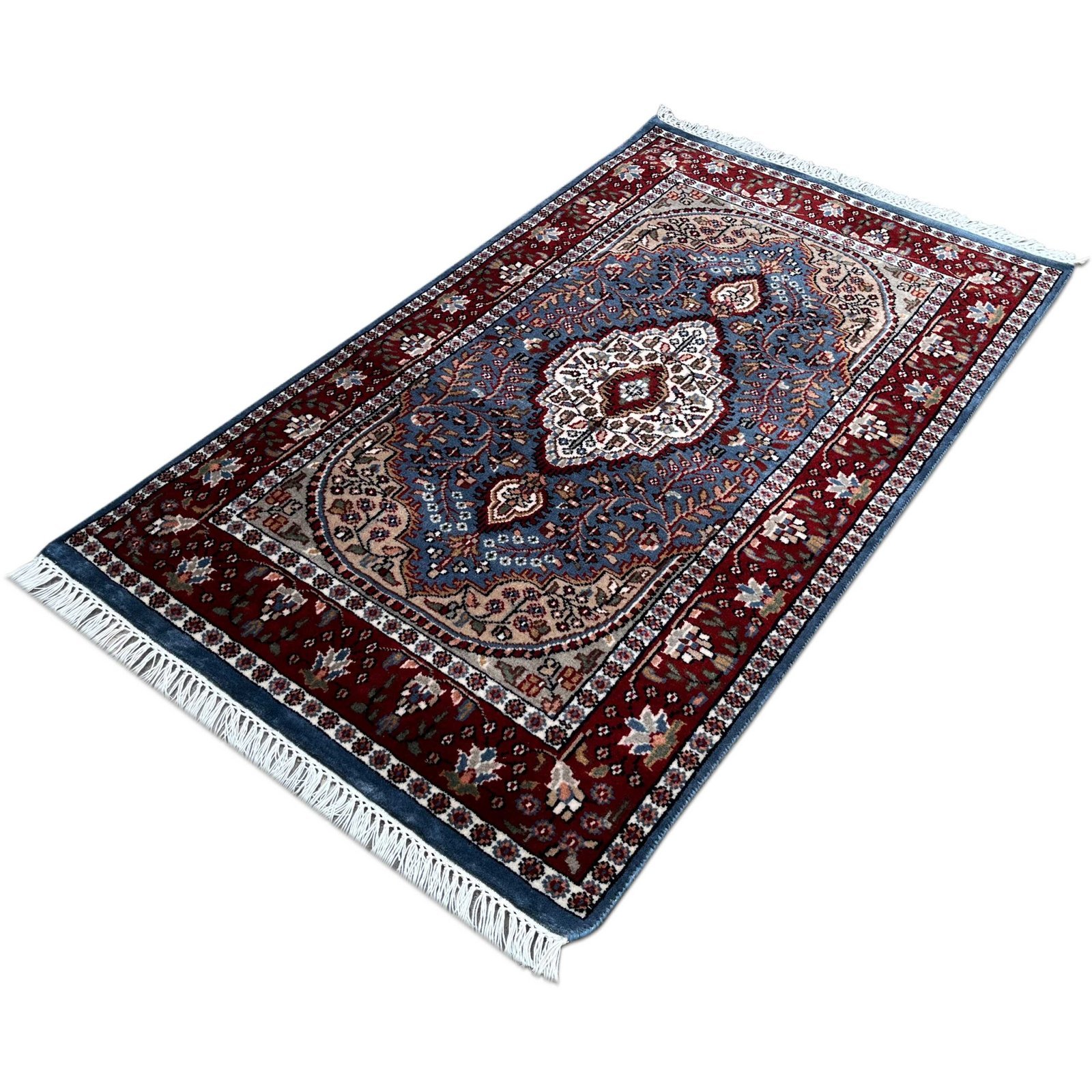 3x5 ft Hand Knotted Wool Carpet Bluish-Gray Ground Indo-Persian - Image 5
