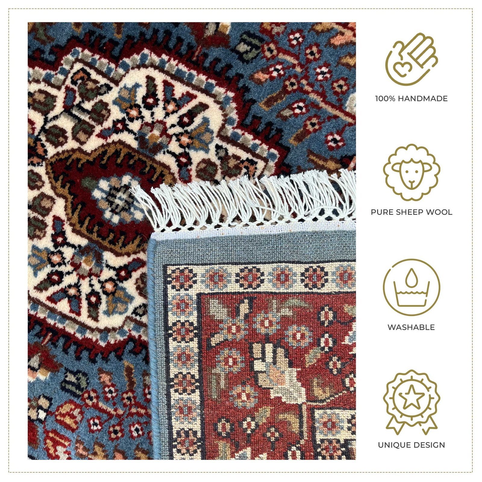 3x5 ft Hand Knotted Wool Carpet Bluish-Gray Ground Indo-Persian - Image 4