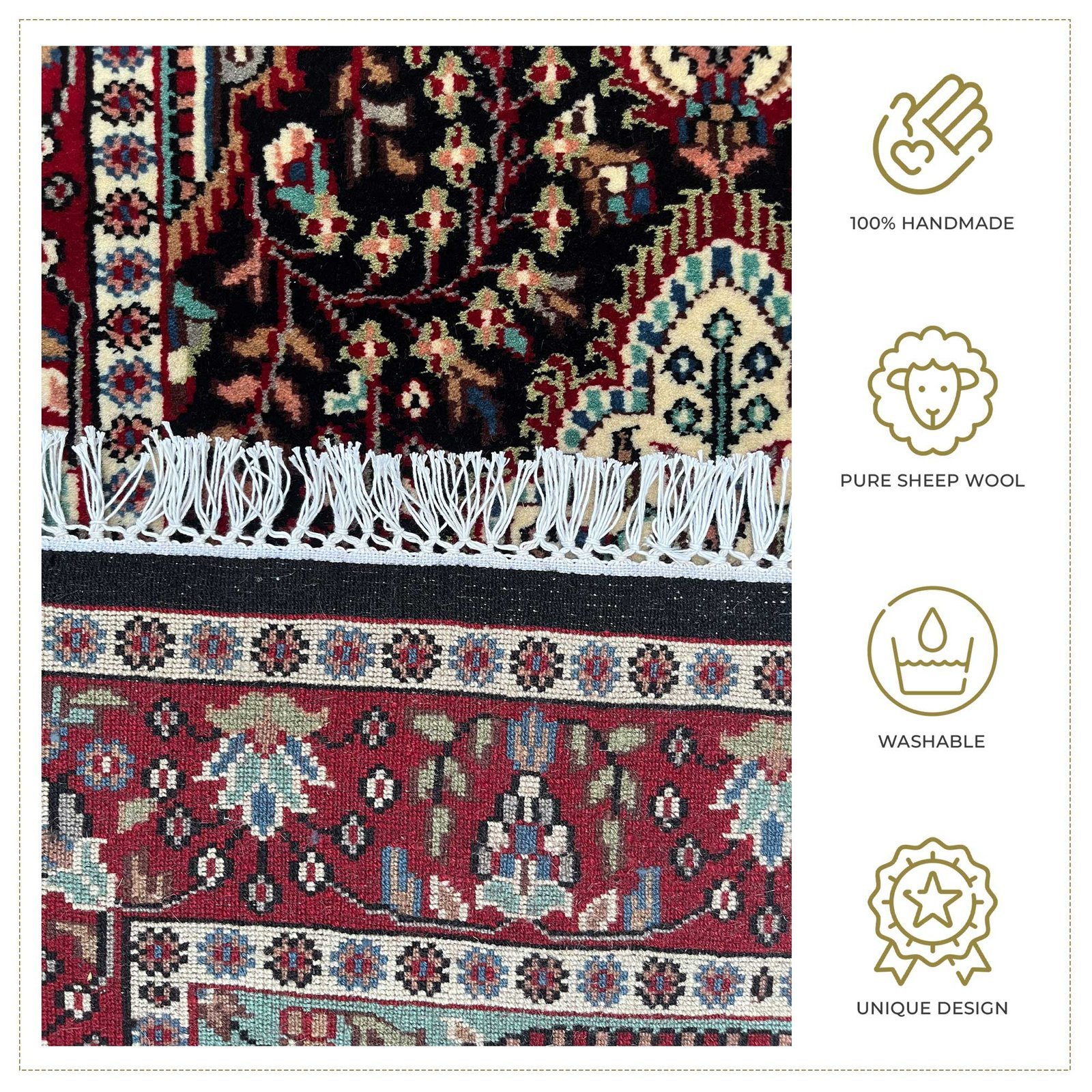 3x5 ft Hand Knotted Woolen Carpet Persian Black - Image 5