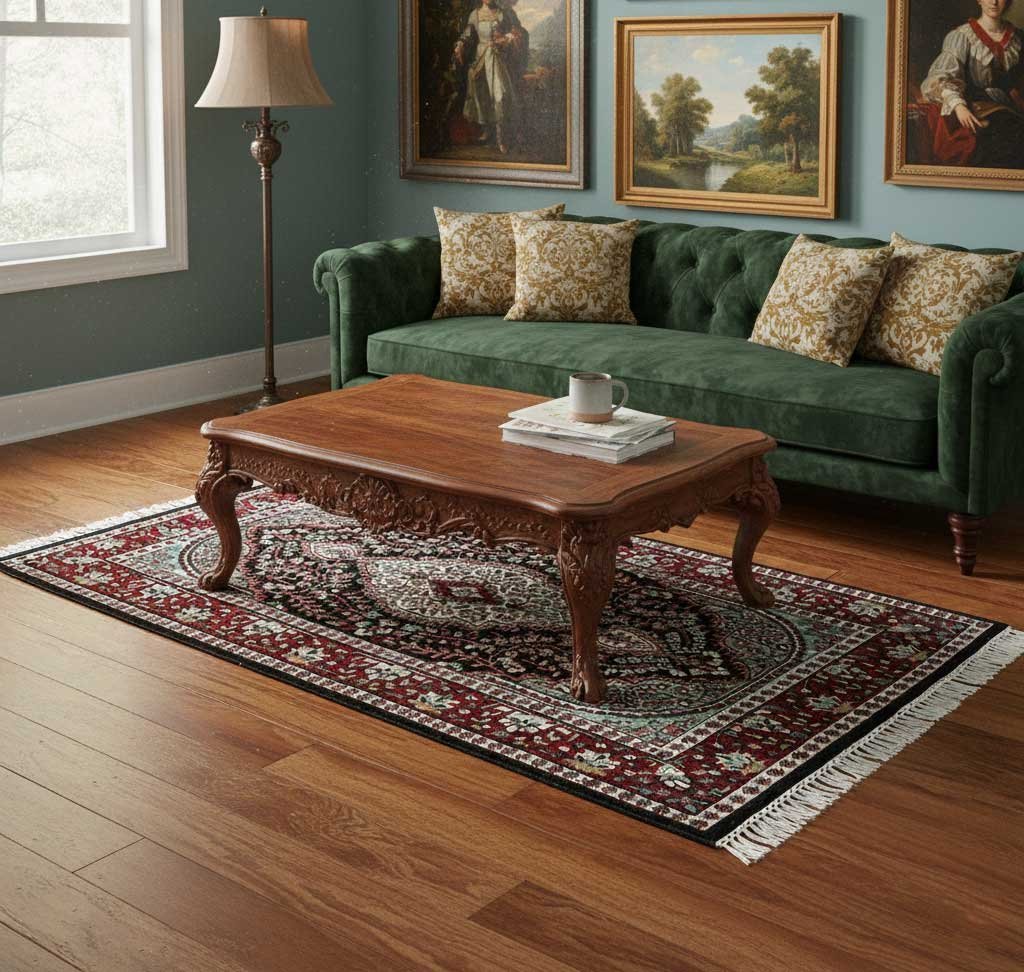 3x5 ft Hand Knotted Woolen Carpet Persian Black - Image 3