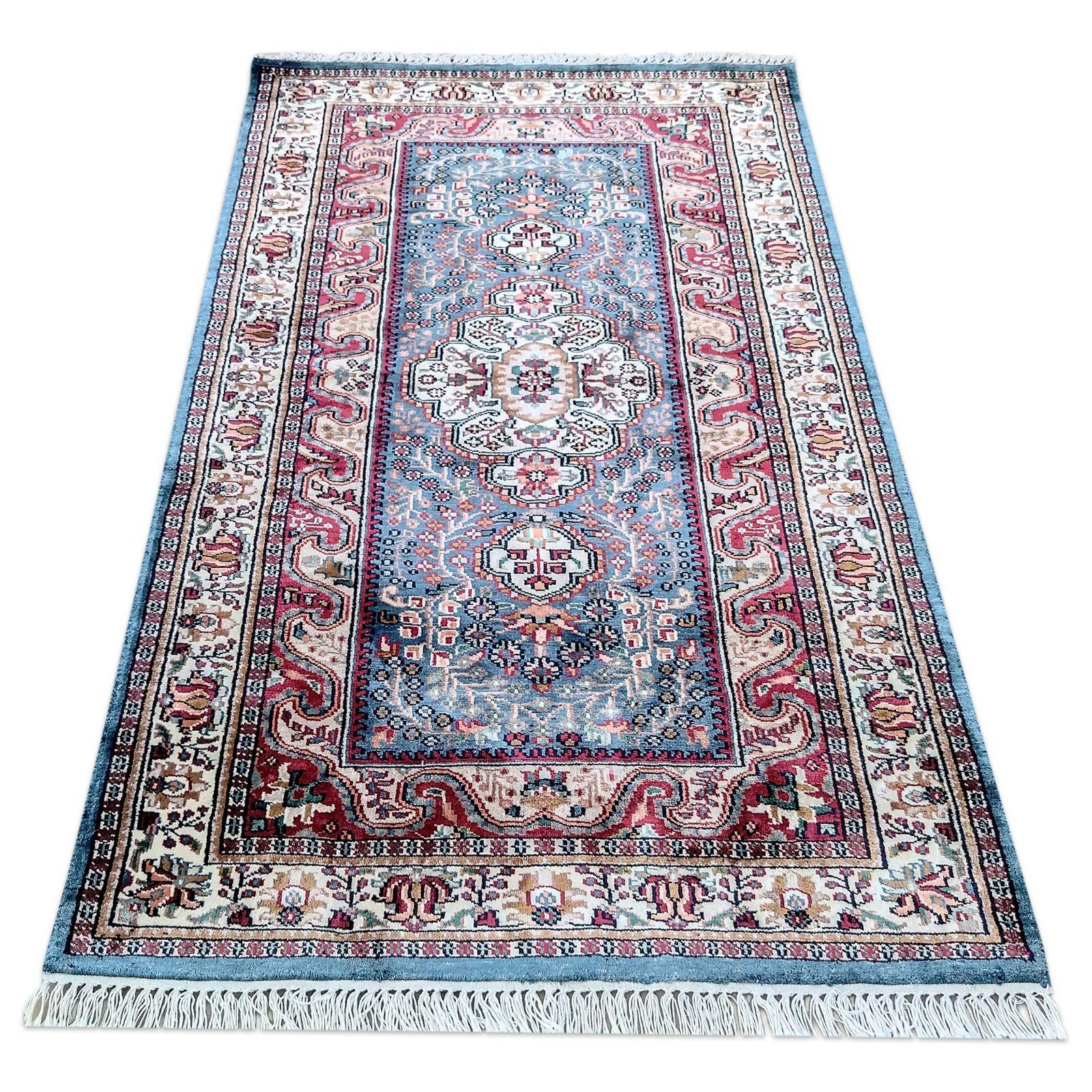 3x5 ft Blue Hand Knotted Bamboo Silk Carpet - Image 3