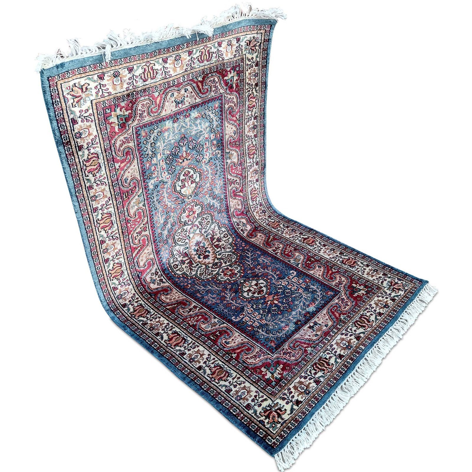 3x5 ft Blue Hand Knotted Bamboo Silk Carpet - Image 4