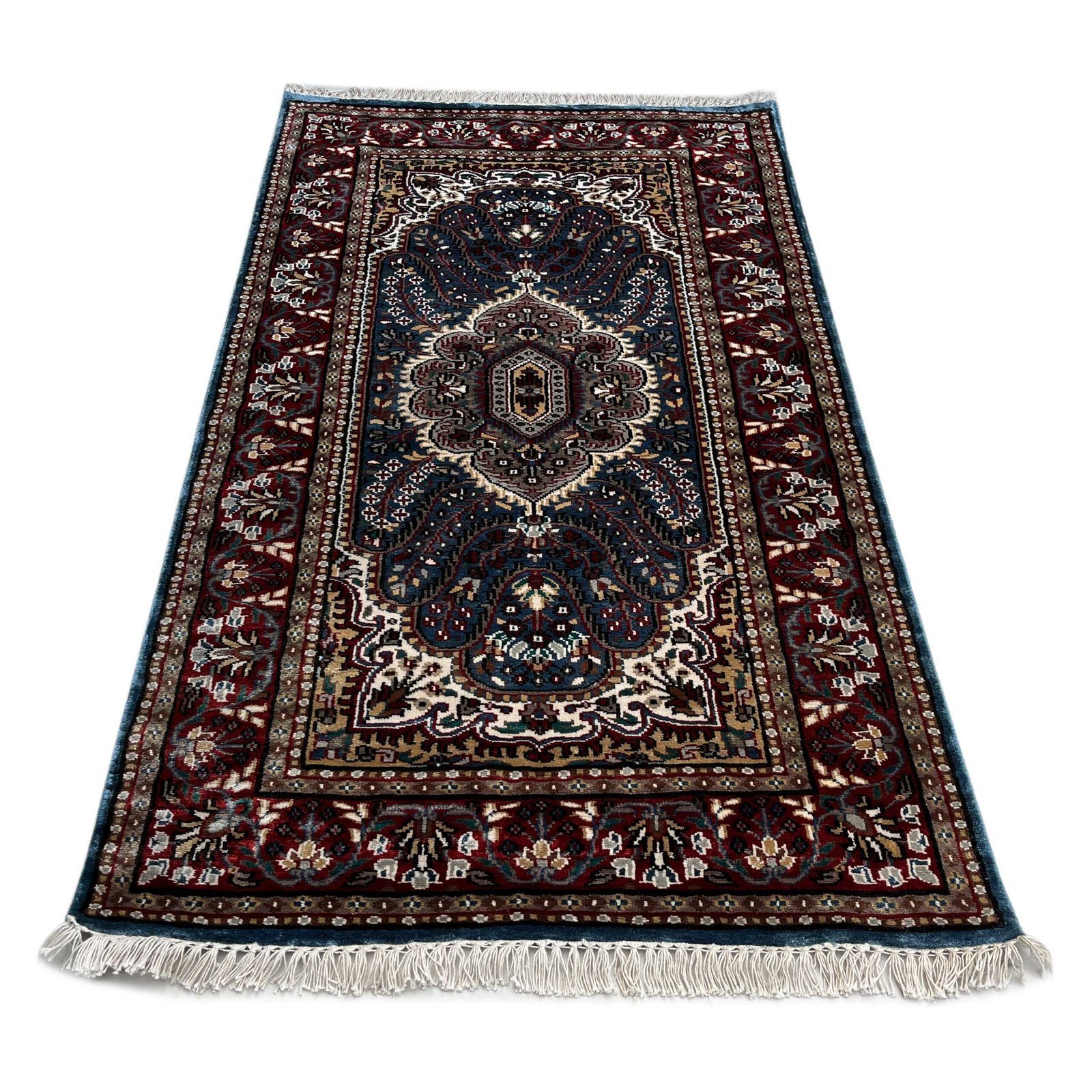 3x5 feet Hand Knotted Bamboo Silk Carpet Blue Indopersian - Image 2