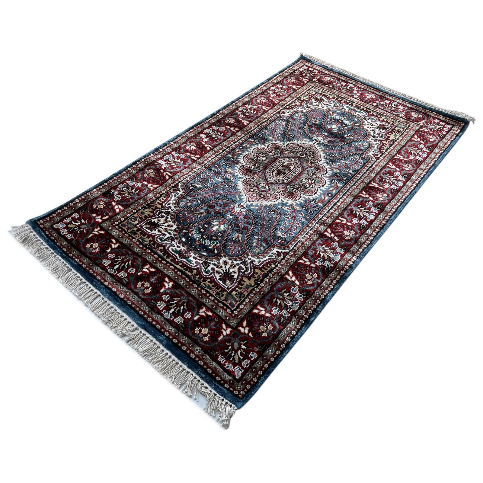 3x5 feet Hand Knotted Bamboo Silk Carpet Blue Indopersian - Image 7