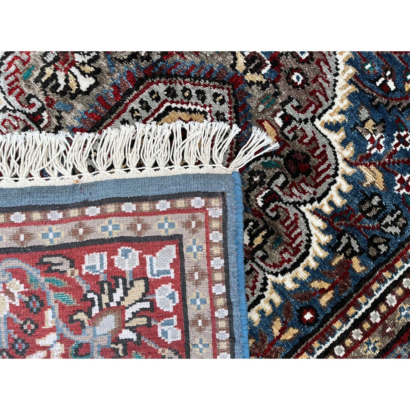 3x5 feet Hand Knotted Bamboo Silk Carpet Blue Indopersian - Image 5