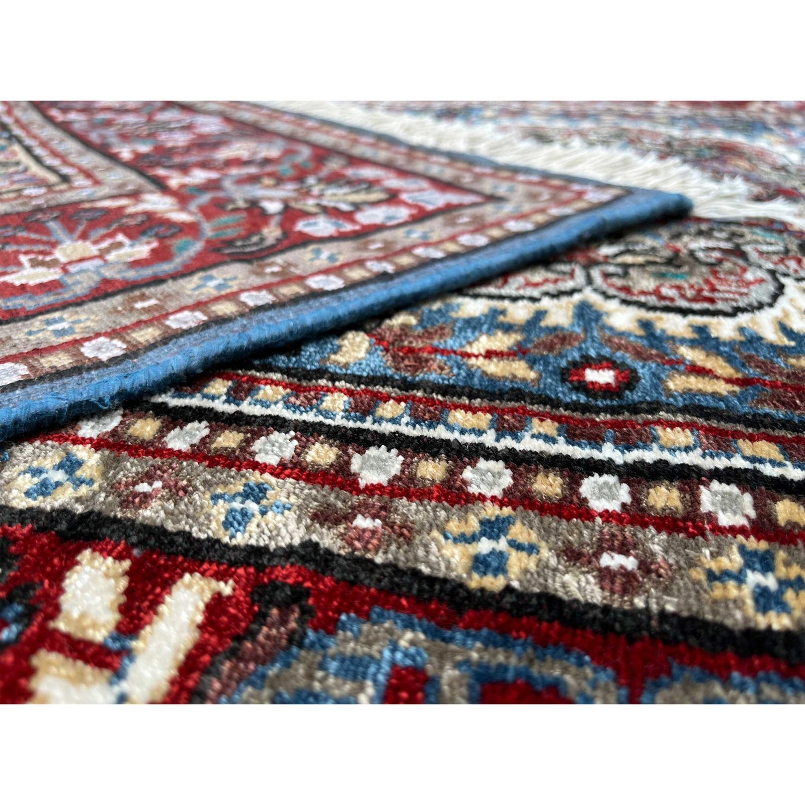 3x5 feet Hand Knotted Bamboo Silk Carpet Blue Indopersian - Image 4
