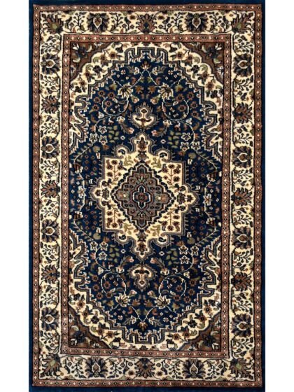 3x5 ft Hand Knotted wool Carpet Blue Indopersian