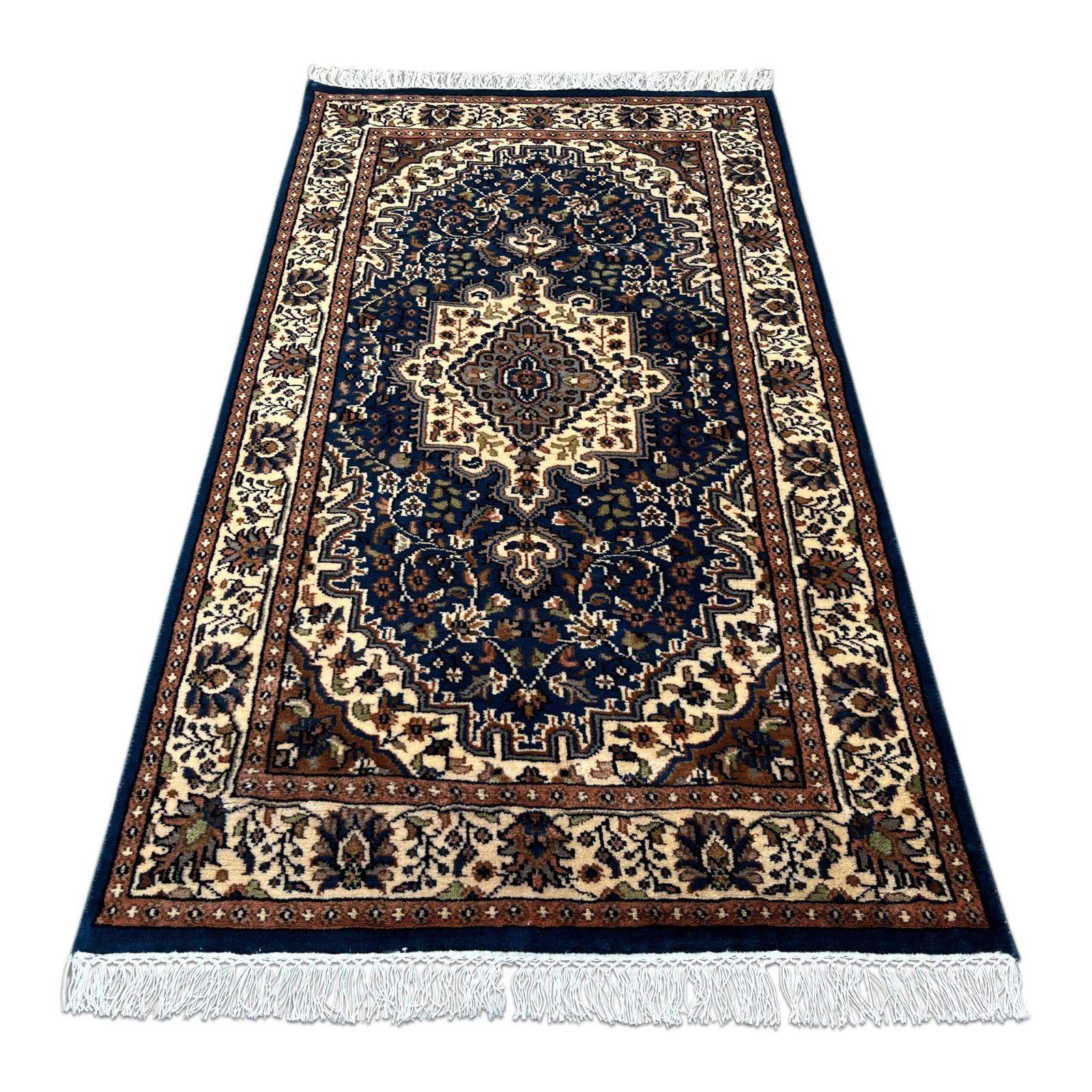 3x5 ft Hand Knotted wool Carpet Blue Indopersian - Image 7