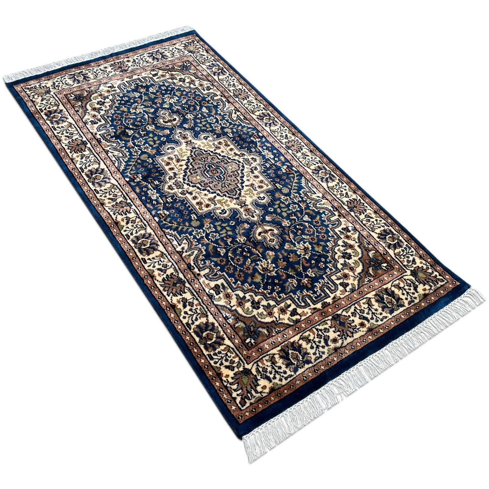 3x5 ft Hand Knotted wool Carpet Blue Indopersian - Image 5