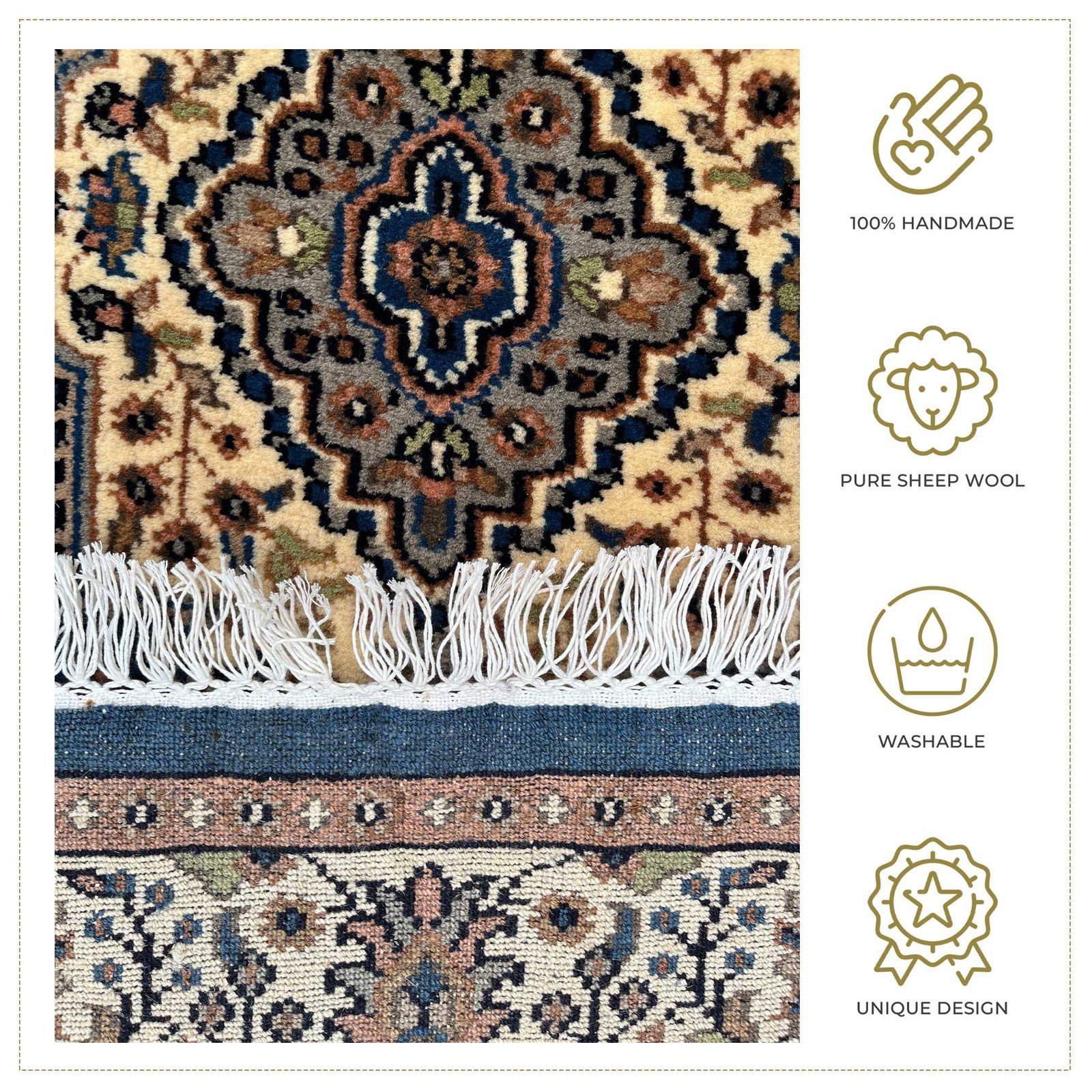 3x5 ft Hand Knotted wool Carpet Blue Indopersian - Image 4