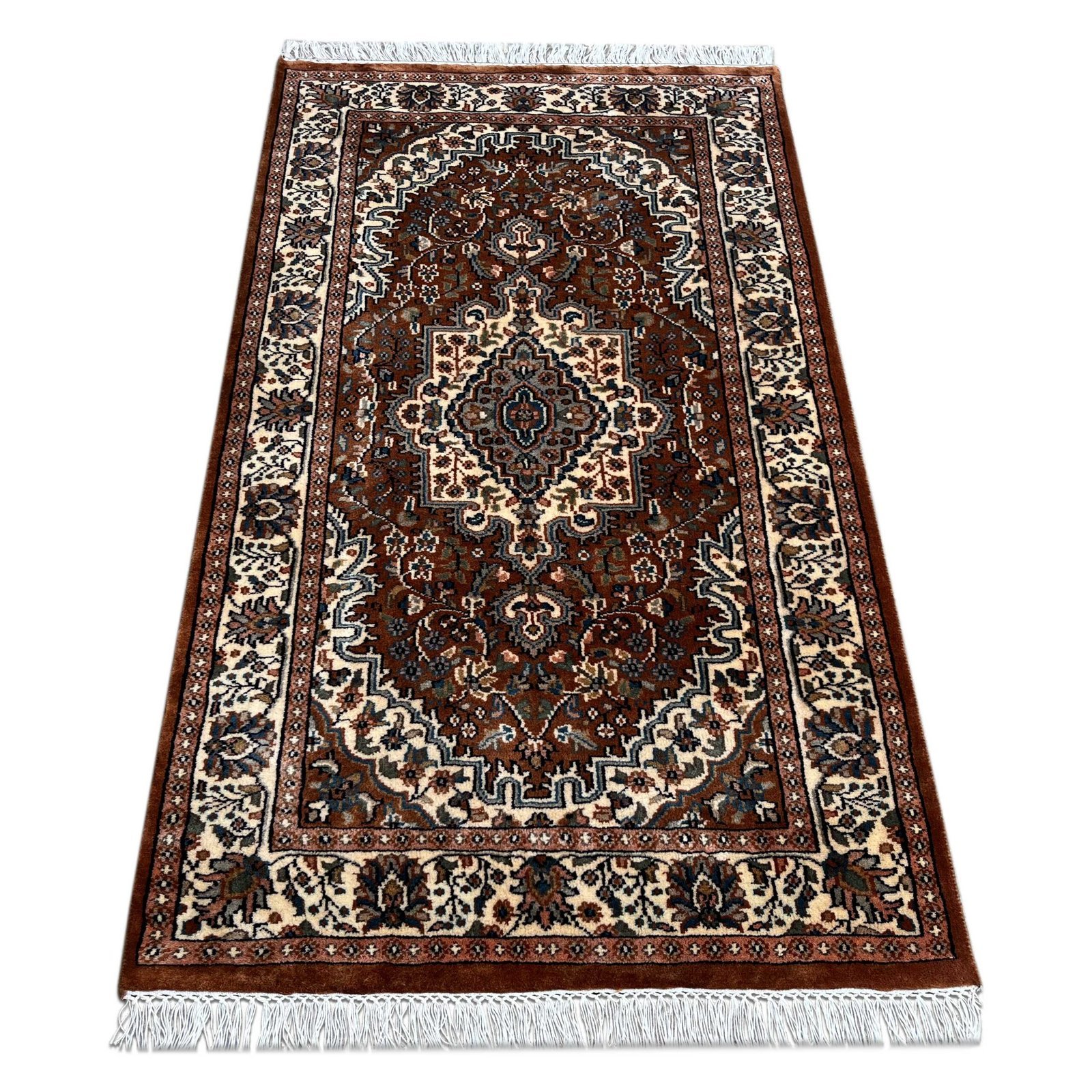 3x5 ft Hand Knotted Wool Carpet Copper Indopersian - Image 2