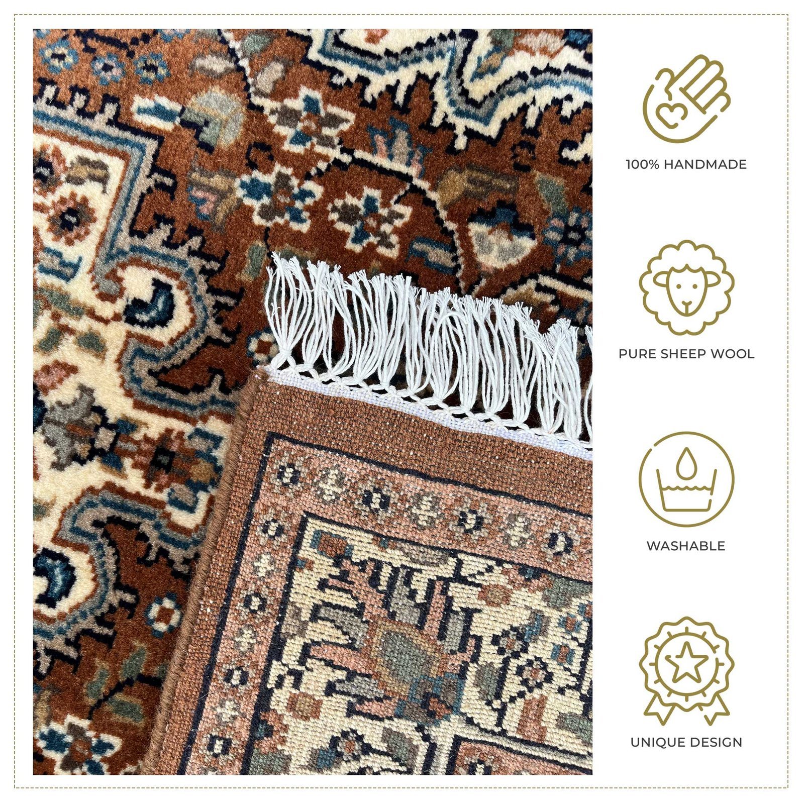 3x5 ft Hand Knotted Wool Carpet Copper Indopersian - Image 4