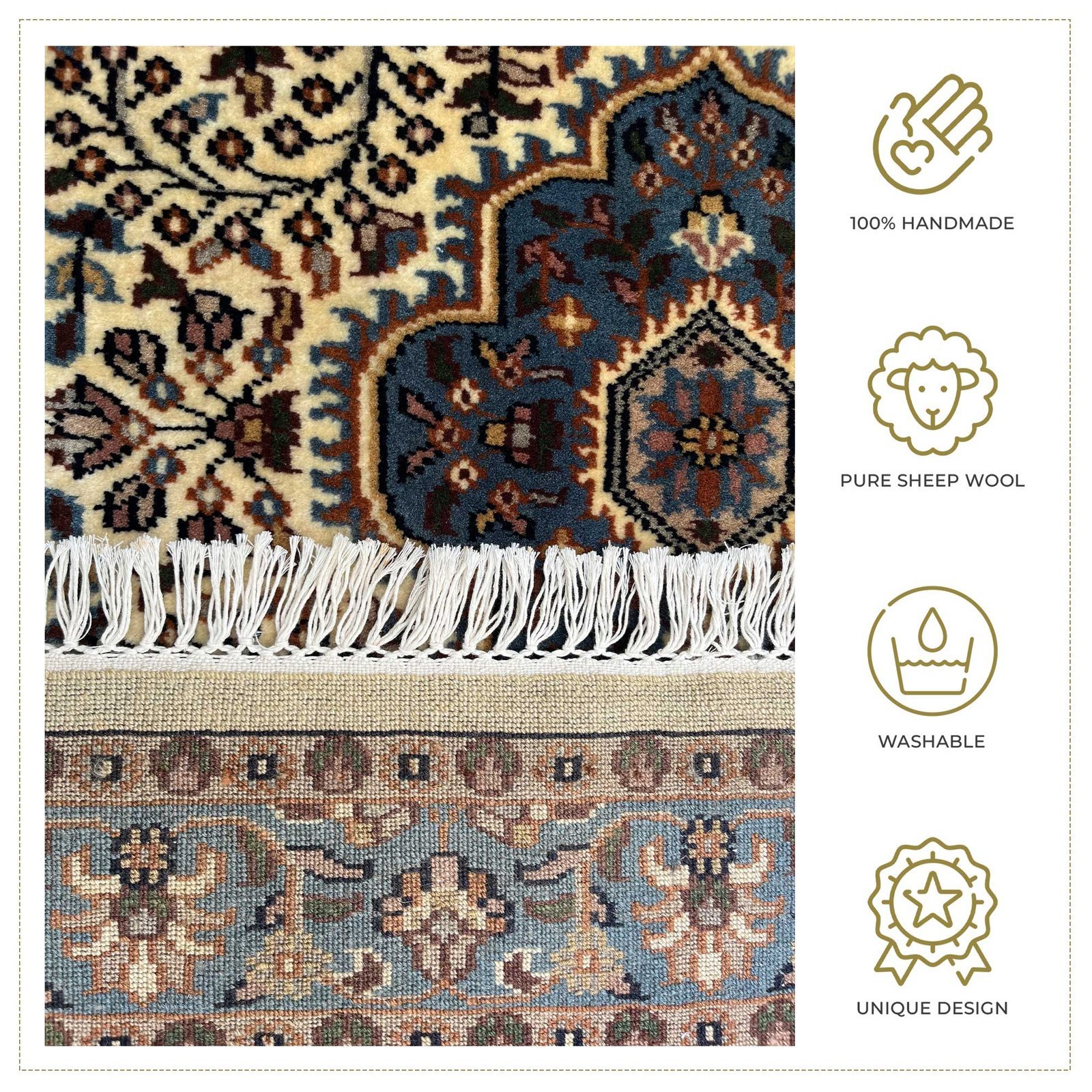 3x5 ft Hand Knotted Woolen Carpet Persian Ivory - Image 4