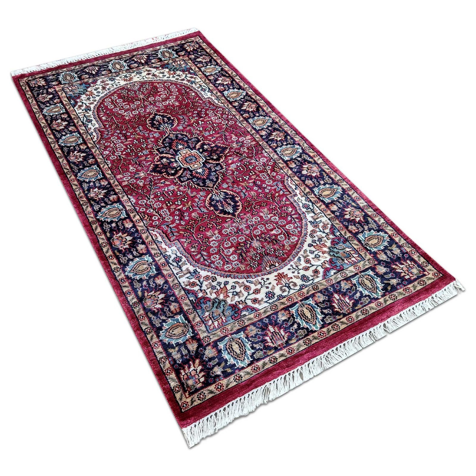 3x5 ft Maroon Hand Knotted Bamboo Silk Carpet - Image 3