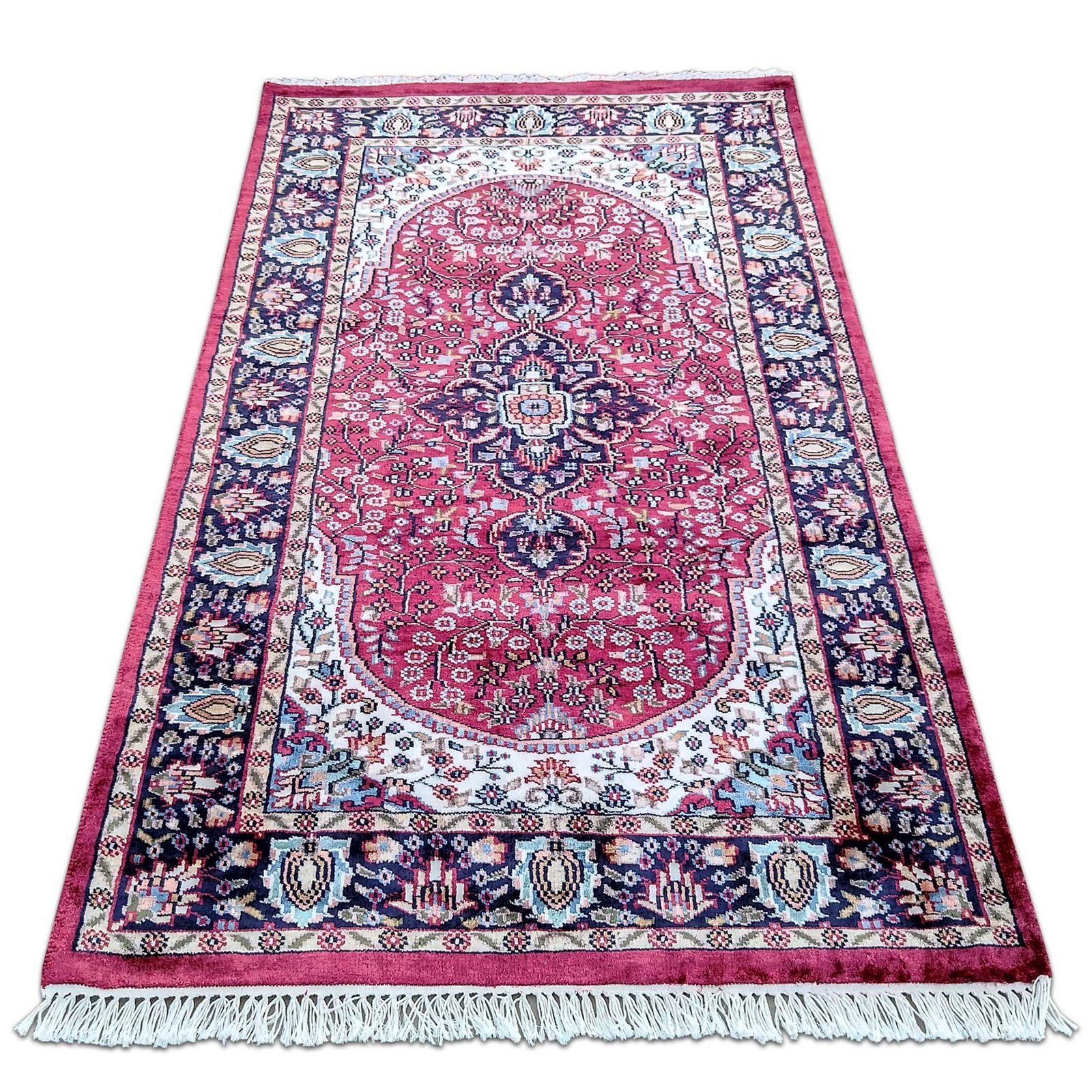 3x5 ft Maroon Hand Knotted Bamboo Silk Carpet - Image 6
