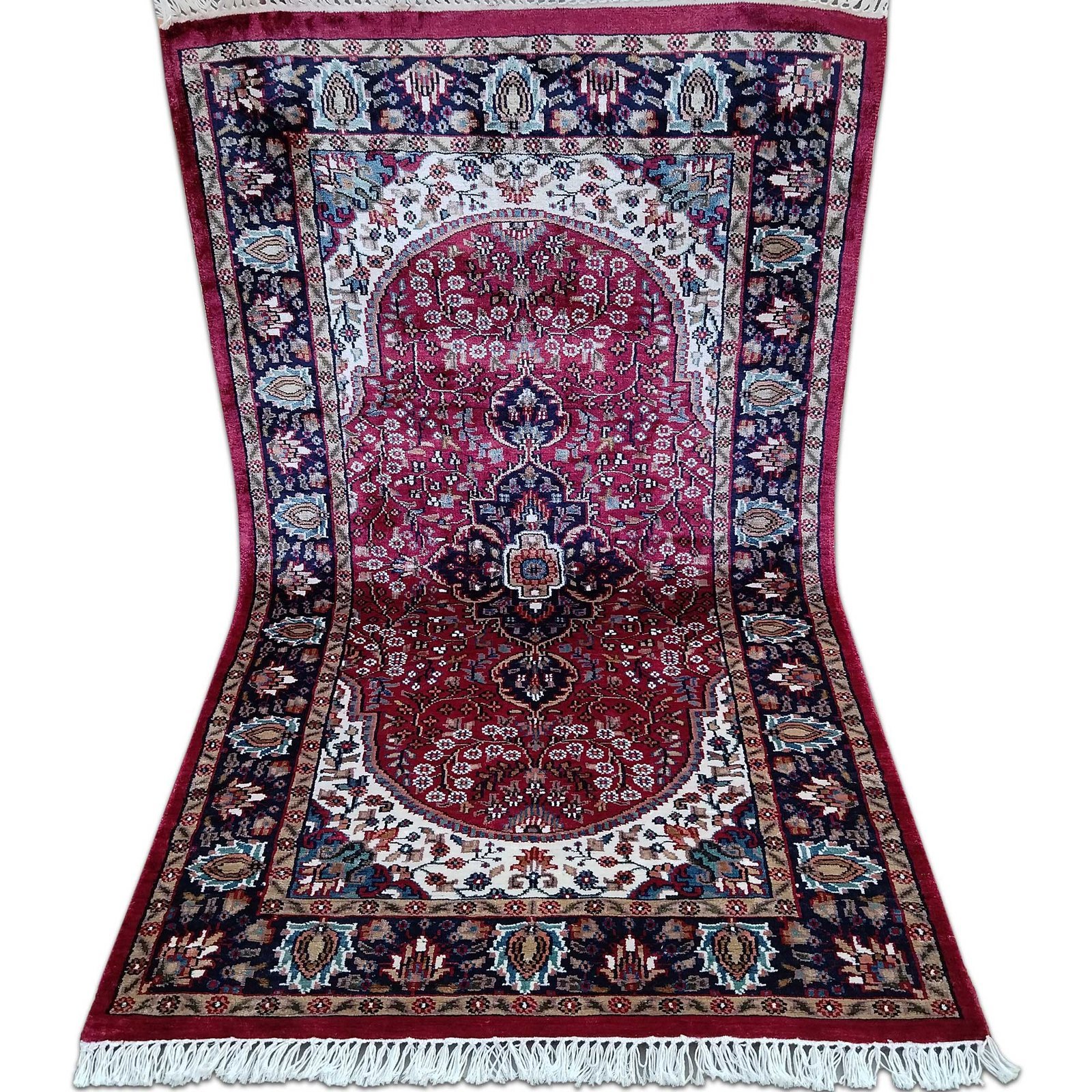 3x5 ft Maroon Hand Knotted Bamboo Silk Carpet - Image 7