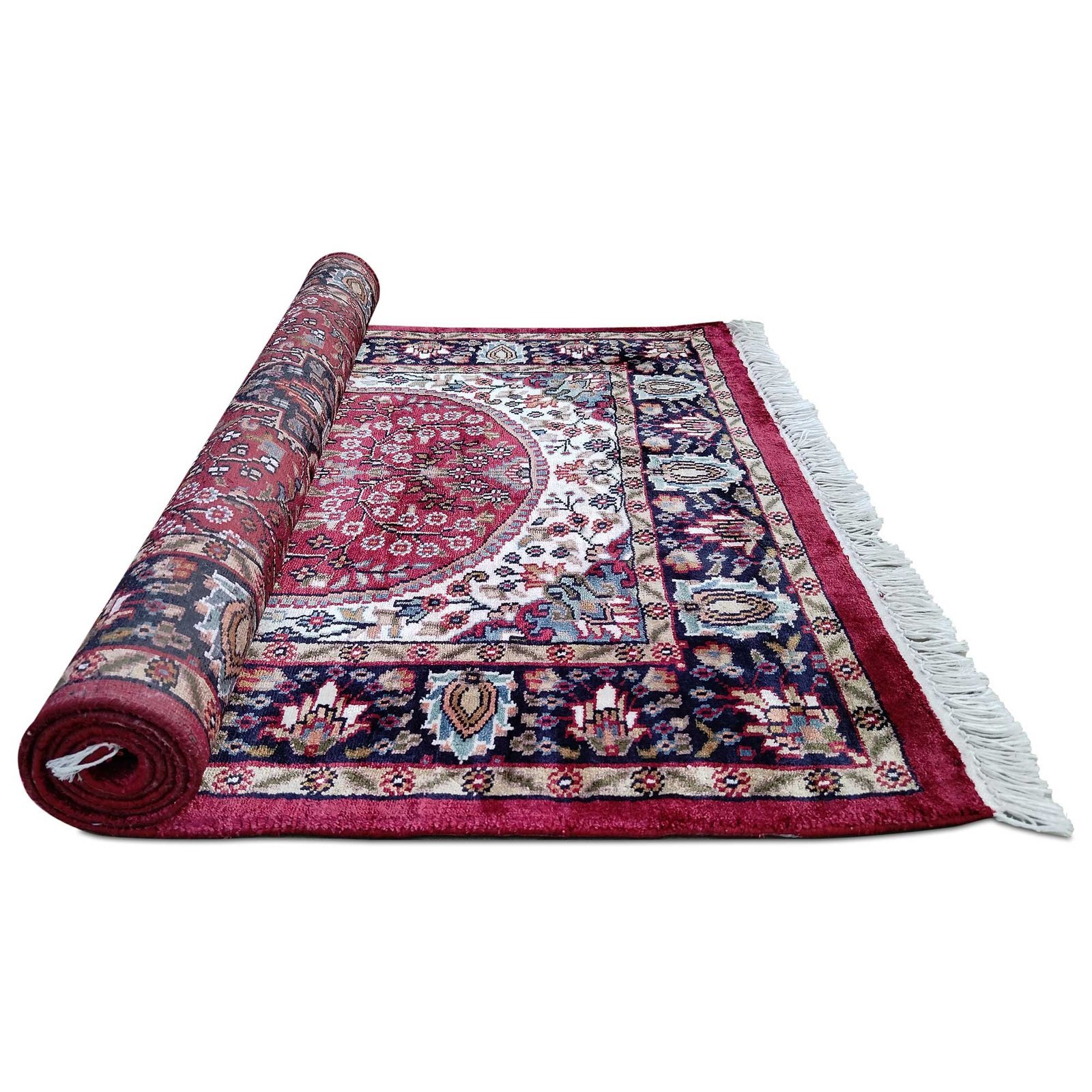 3x5 ft Maroon Hand Knotted Bamboo Silk Carpet - Image 8