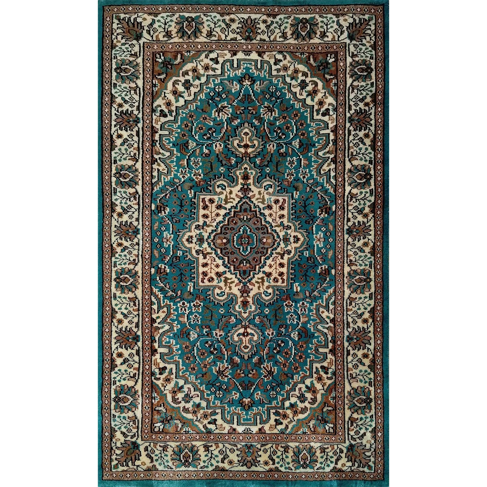 3x5 Feet Turquoise Hand Knotted Wool Carpet Persian