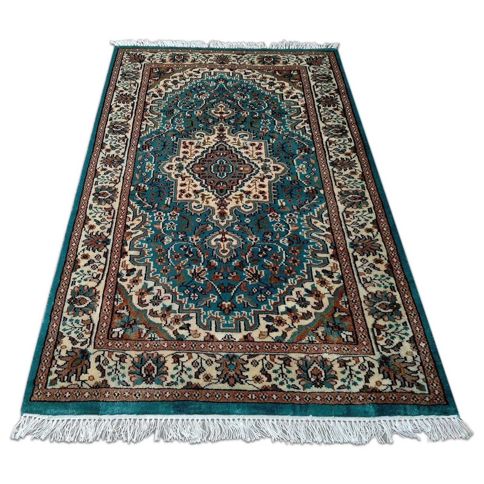 3x5 Feet Turquoise Hand Knotted Wool Carpet Persian - Image 3