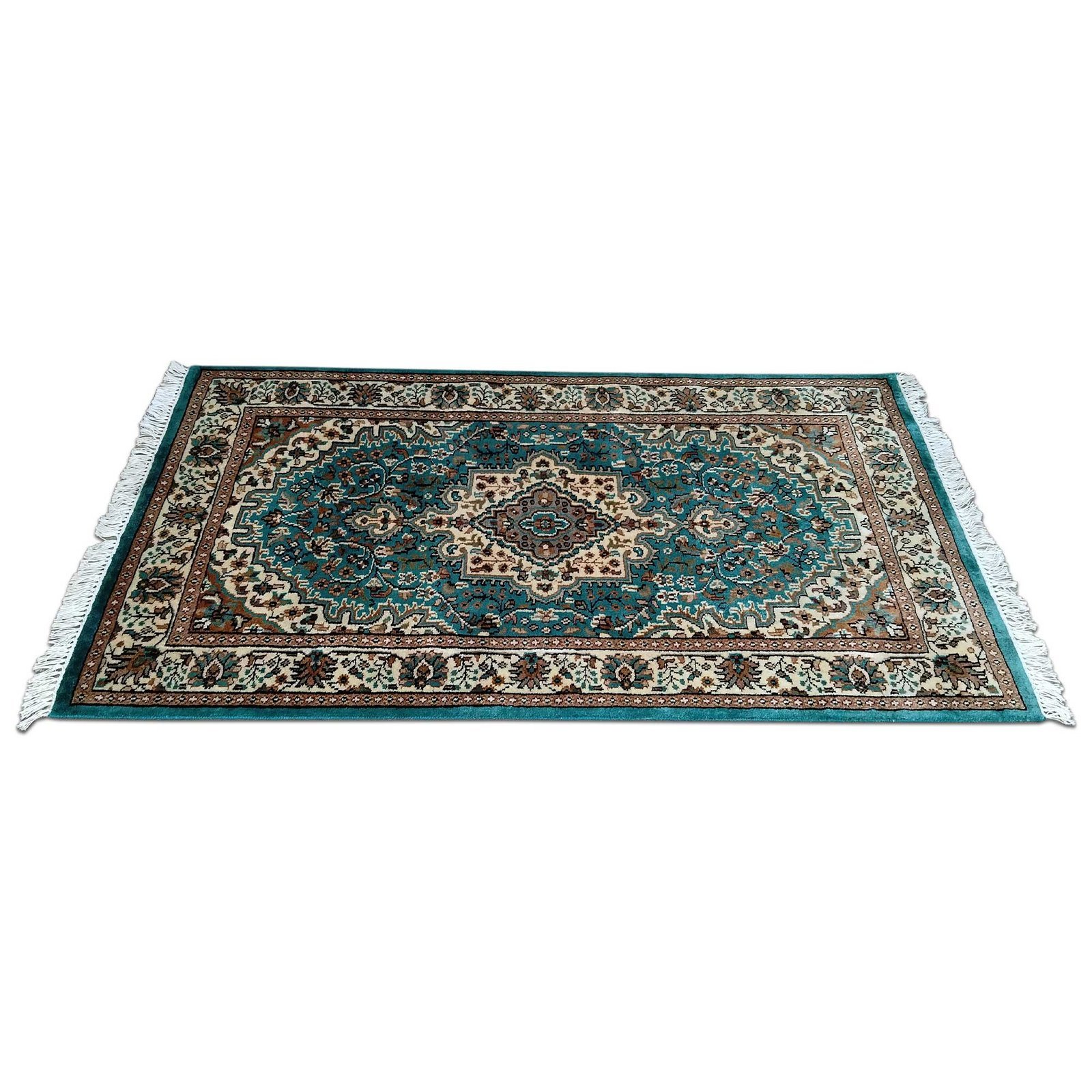 3x5 Feet Turquoise Hand Knotted Wool Carpet Persian - Image 4