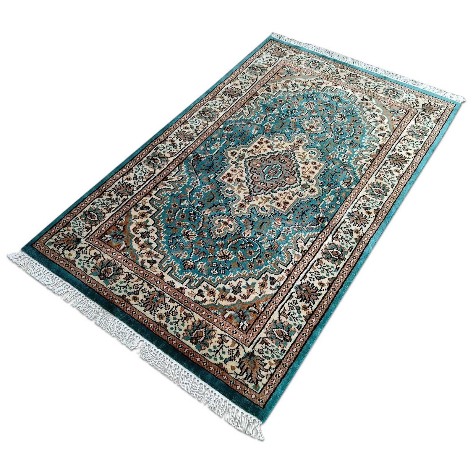 3x5 Feet Turquoise Hand Knotted Wool Carpet Persian - Image 5