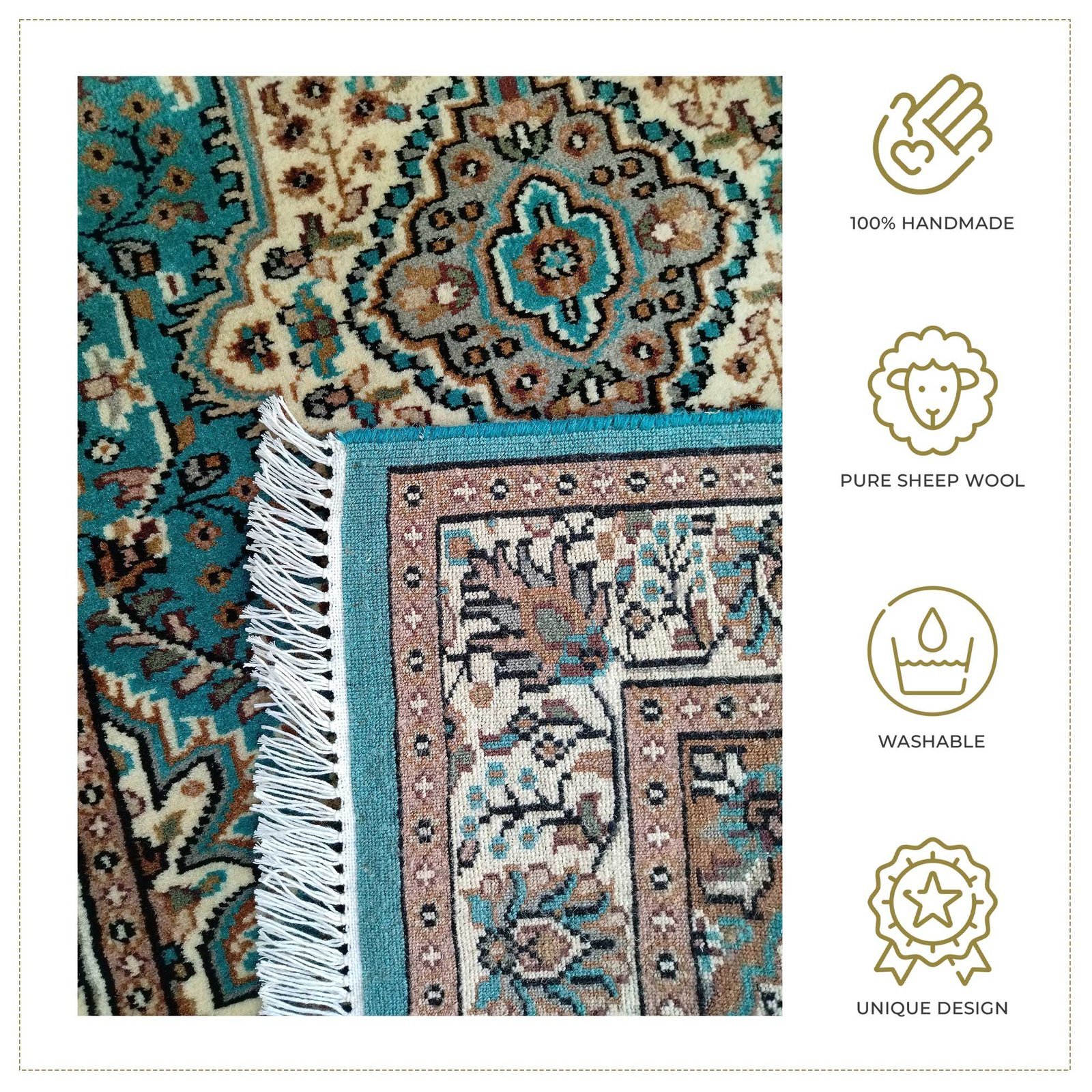 3x5 Feet Turquoise Hand Knotted Wool Carpet Persian - Image 2