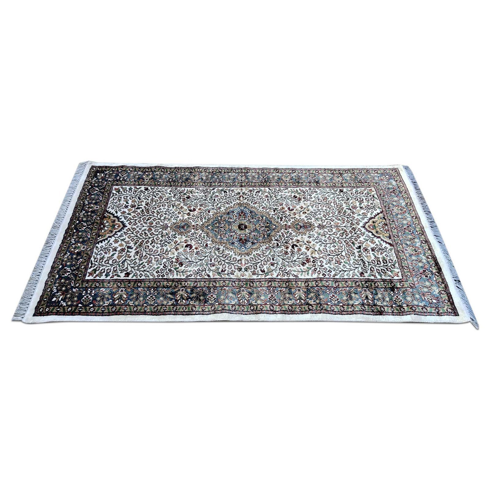 3x5 Feet Hand Knotted Bamboo Silk Carpet (White) - Image 4