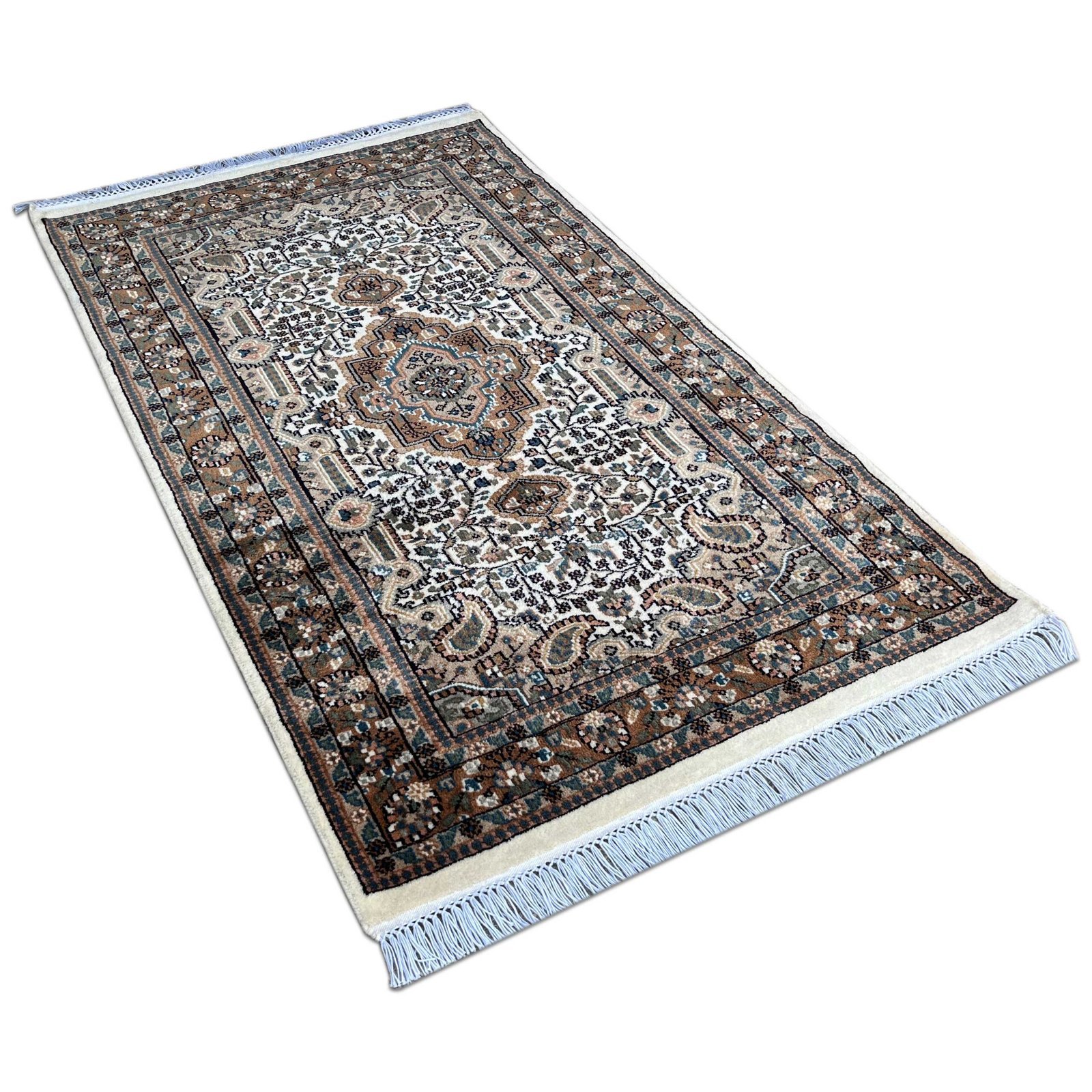 3x5 Hand Knotted Wool Carpet White Indopersian - Image 6