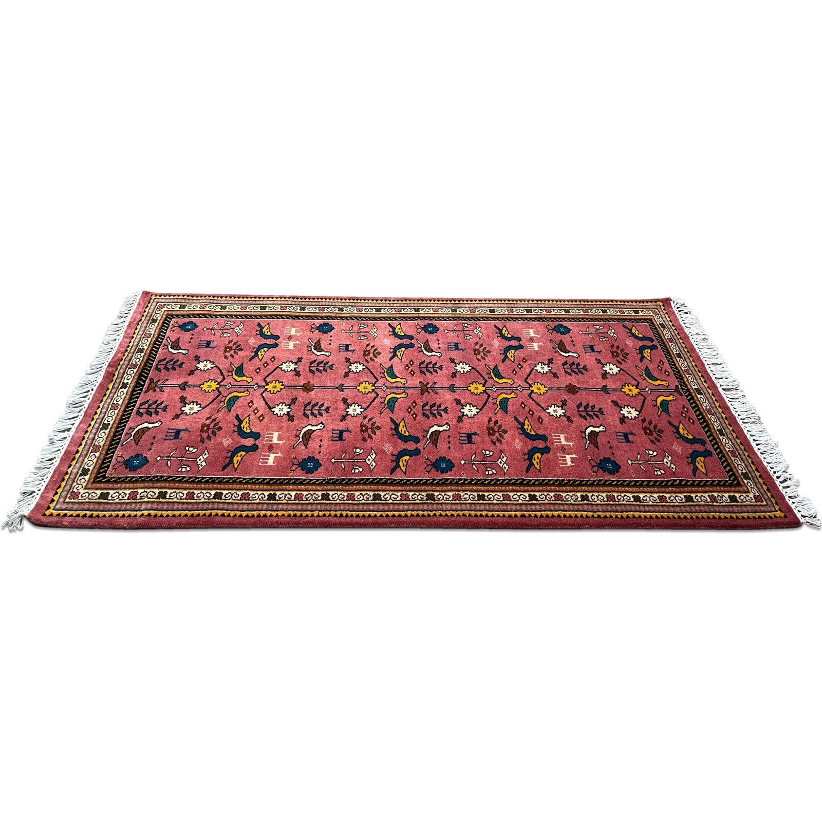 3x5 ft Hand Knotted Wool Carpet – Pigeon Pink Tribal Design | Bird & Floral Motif Handmade Carpet - Image 4